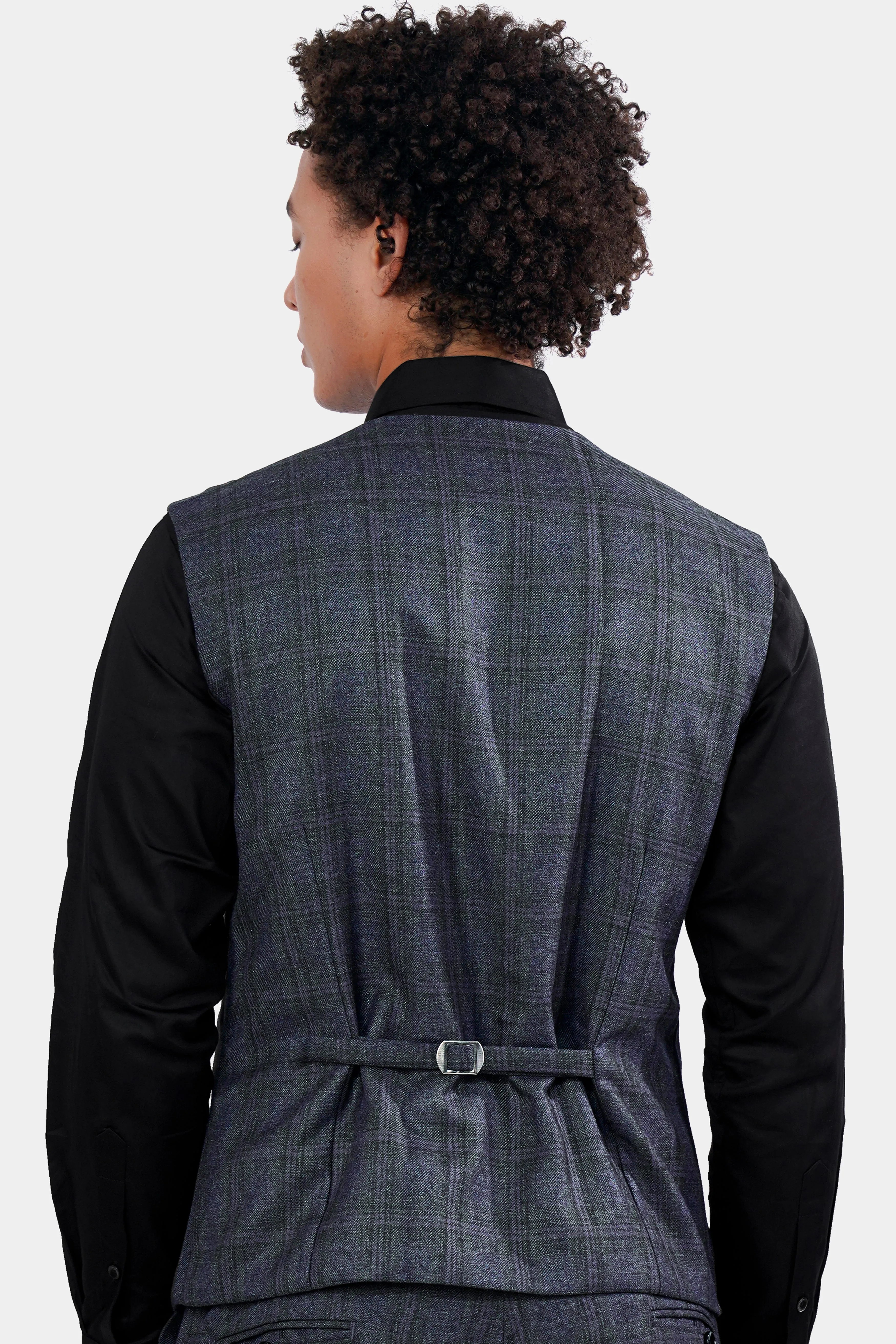 Ebony Clay Blue and Gravel Gray Plaid Waistcoat sold by French Crown product image thumbnail 4