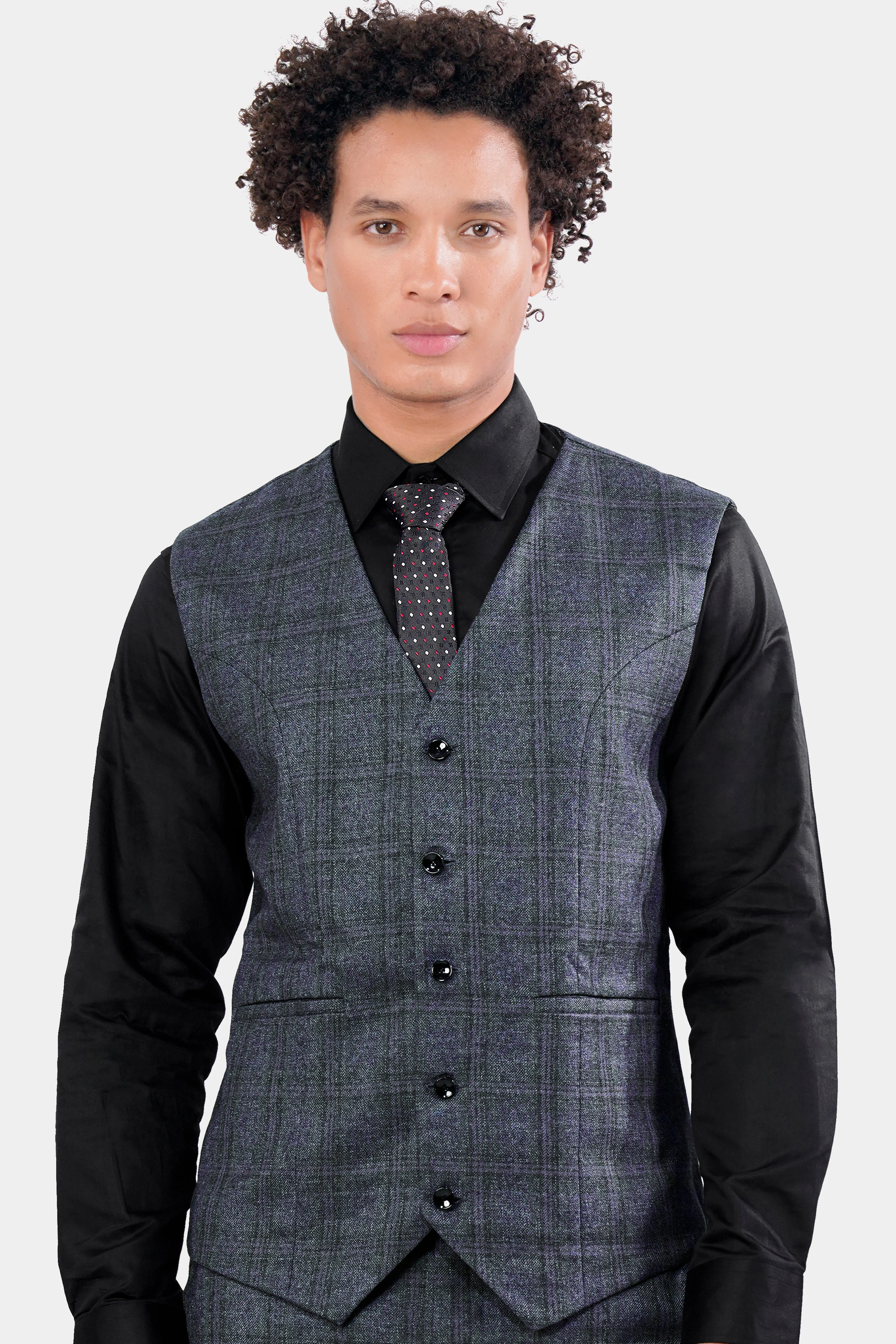Ebony Clay Blue and Gravel Gray Plaid Waistcoat sold by French Crown product image thumbnail 2