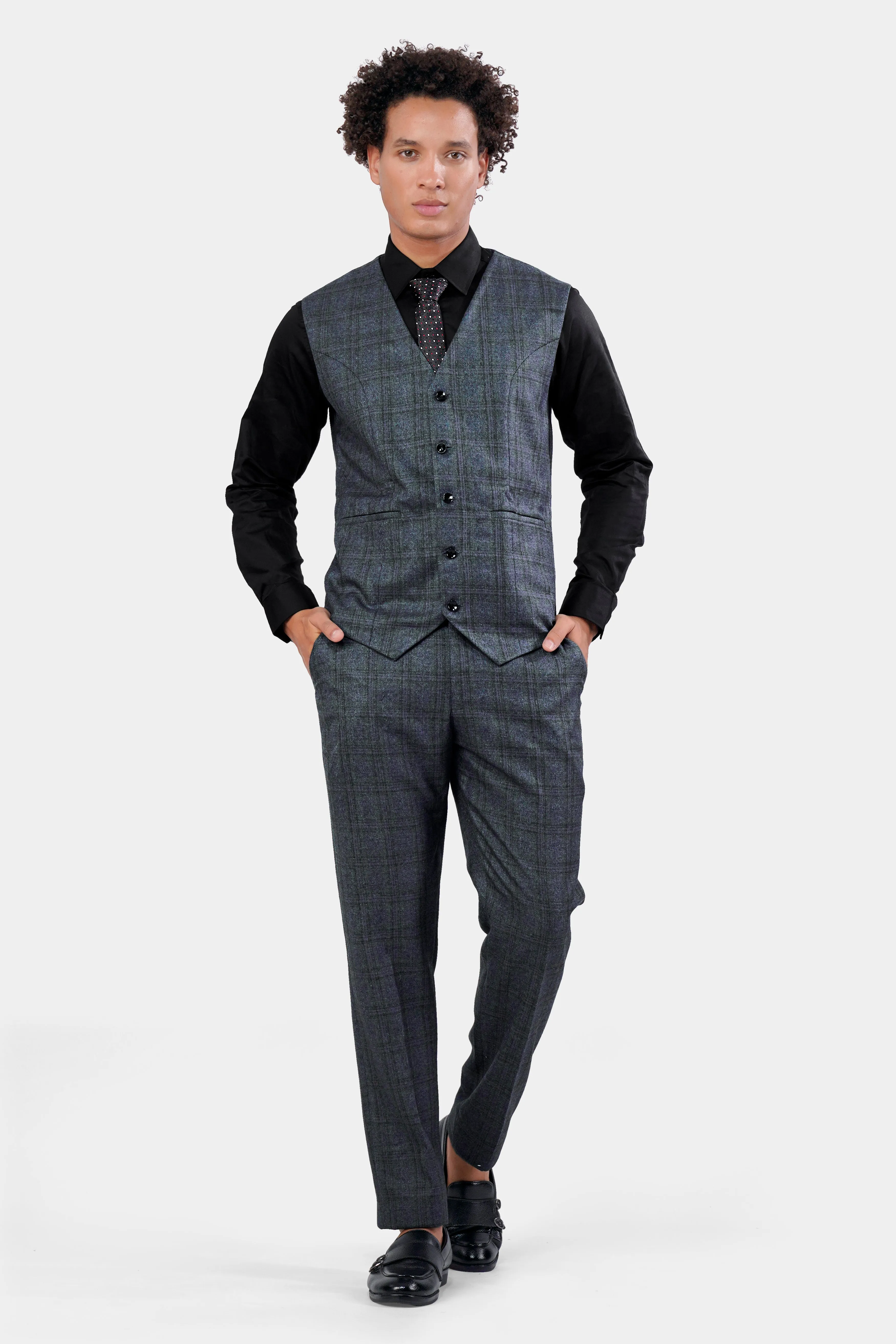 Ebony Clay Blue and Gravel Gray Plaid Waistcoat sold by French Crown product image thumbnail 5