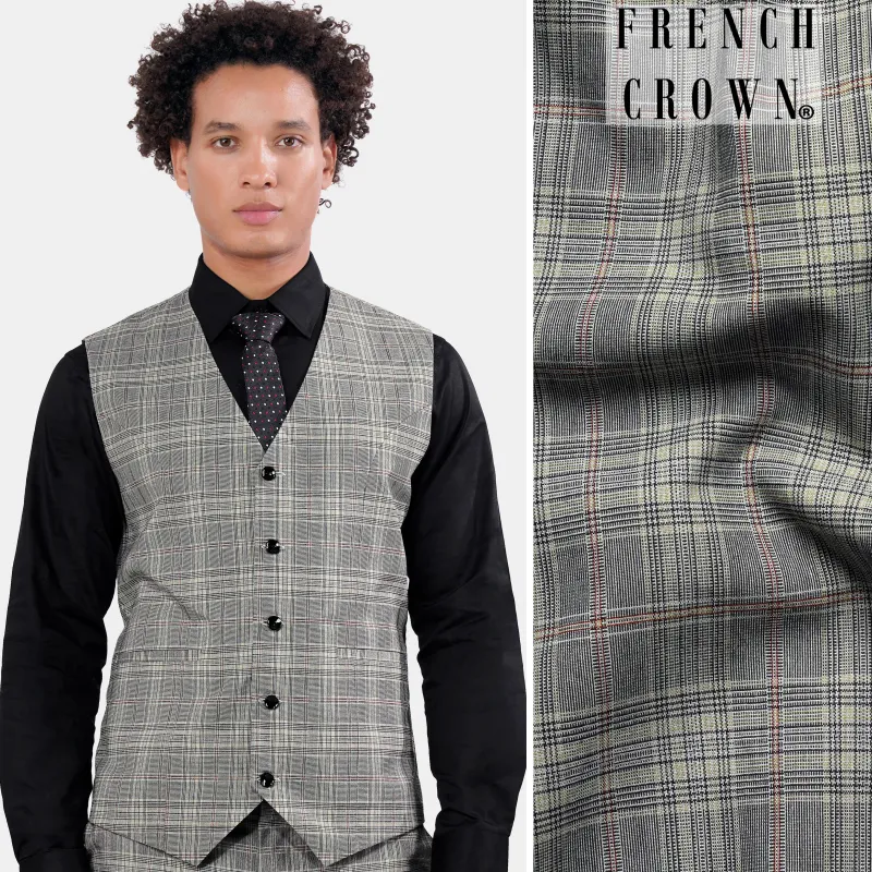Chalice Gray Plaid and Black Wool Rich Designer Waistcoat sold by French Crown