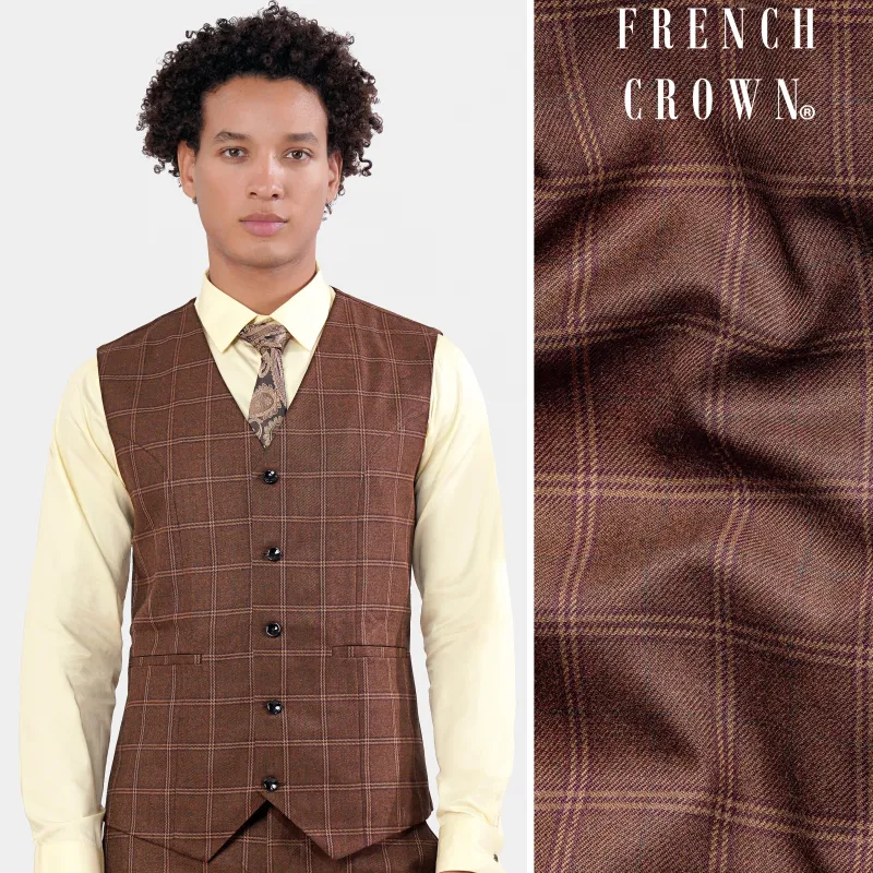 Bole Brown Windowpane Waistcoat made by French Crown