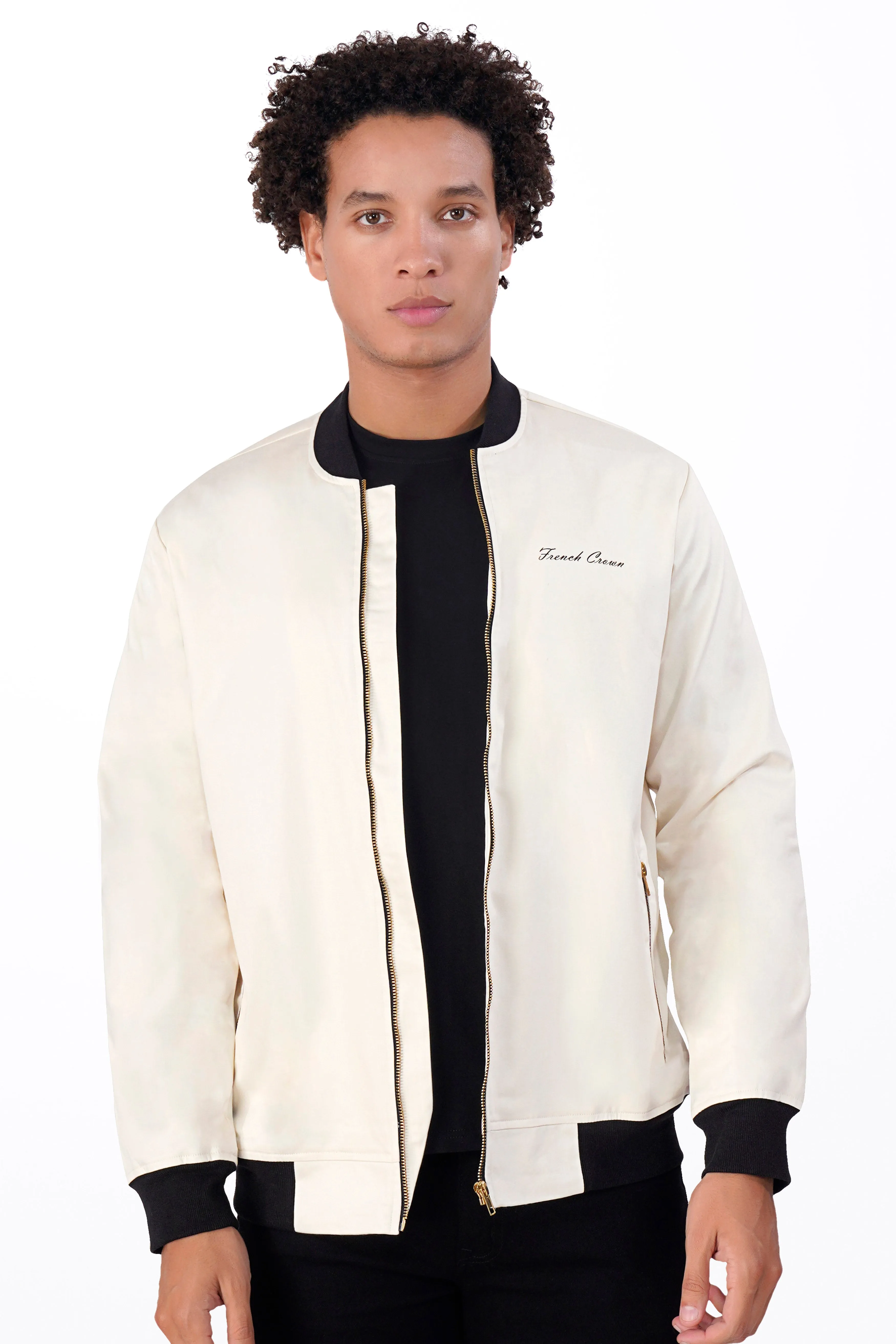 Albescent Cream Premium Cotton Bomber Jacket sold by French Crown product image thumbnail 2