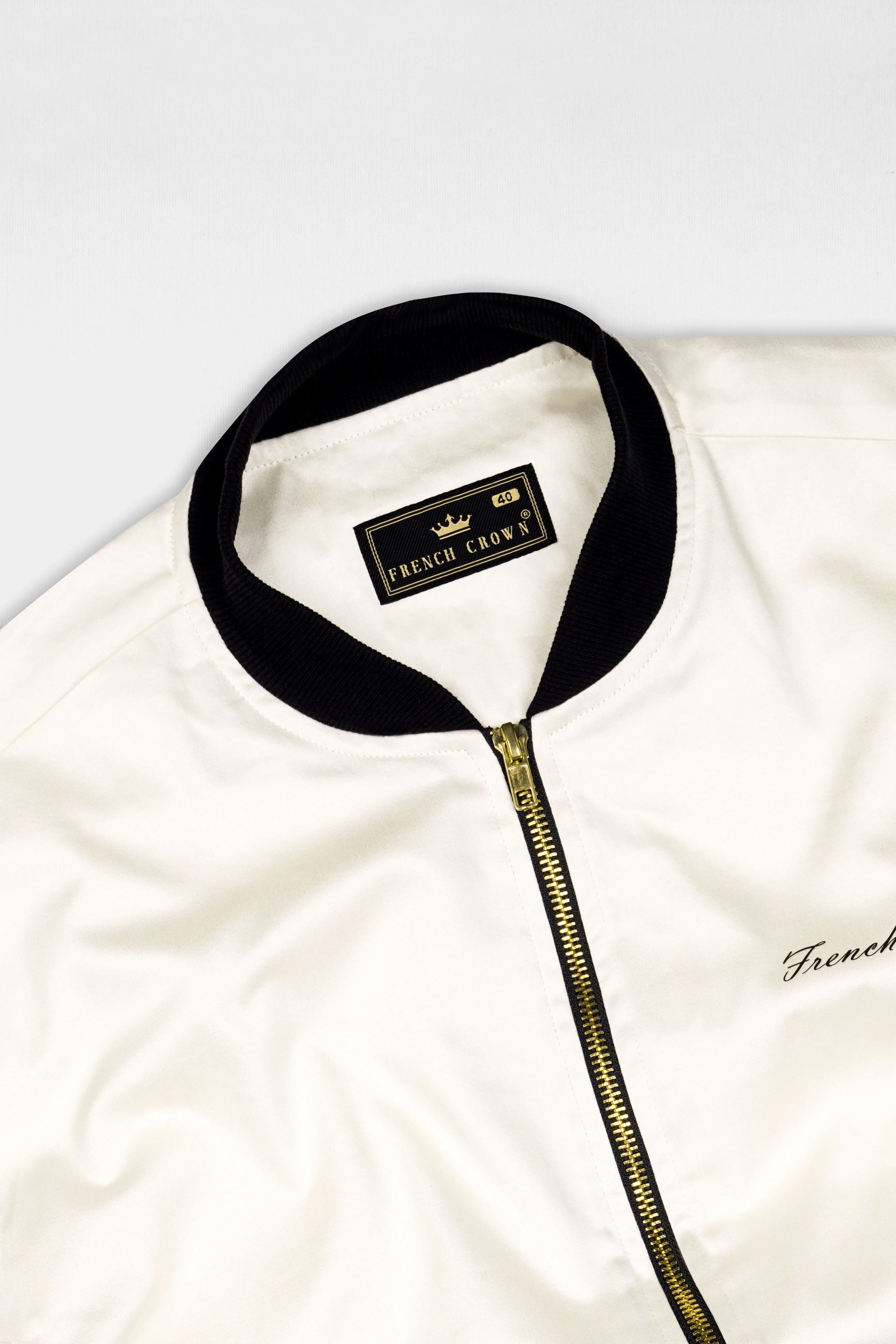 Albescent Cream Premium Cotton Bomber Jacket sold by French Crown product image thumbnail 4