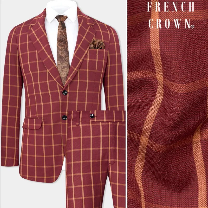 Wine and Chestnut Red Plaid Single Breasted Suit sold by French Crown
