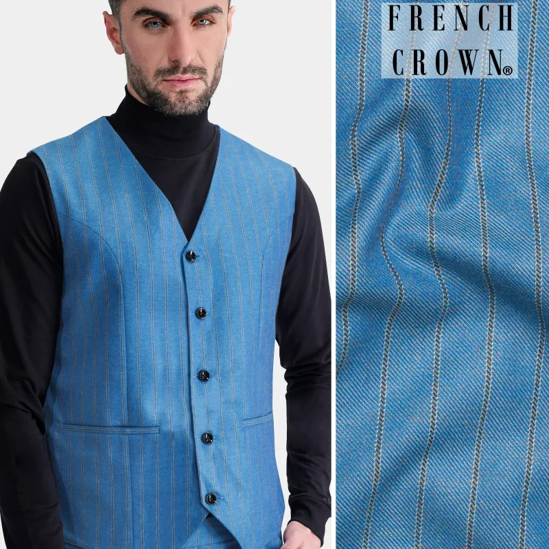 Wedgewood Blue Subtle Striped Tweed Waistcoat made by French Crown