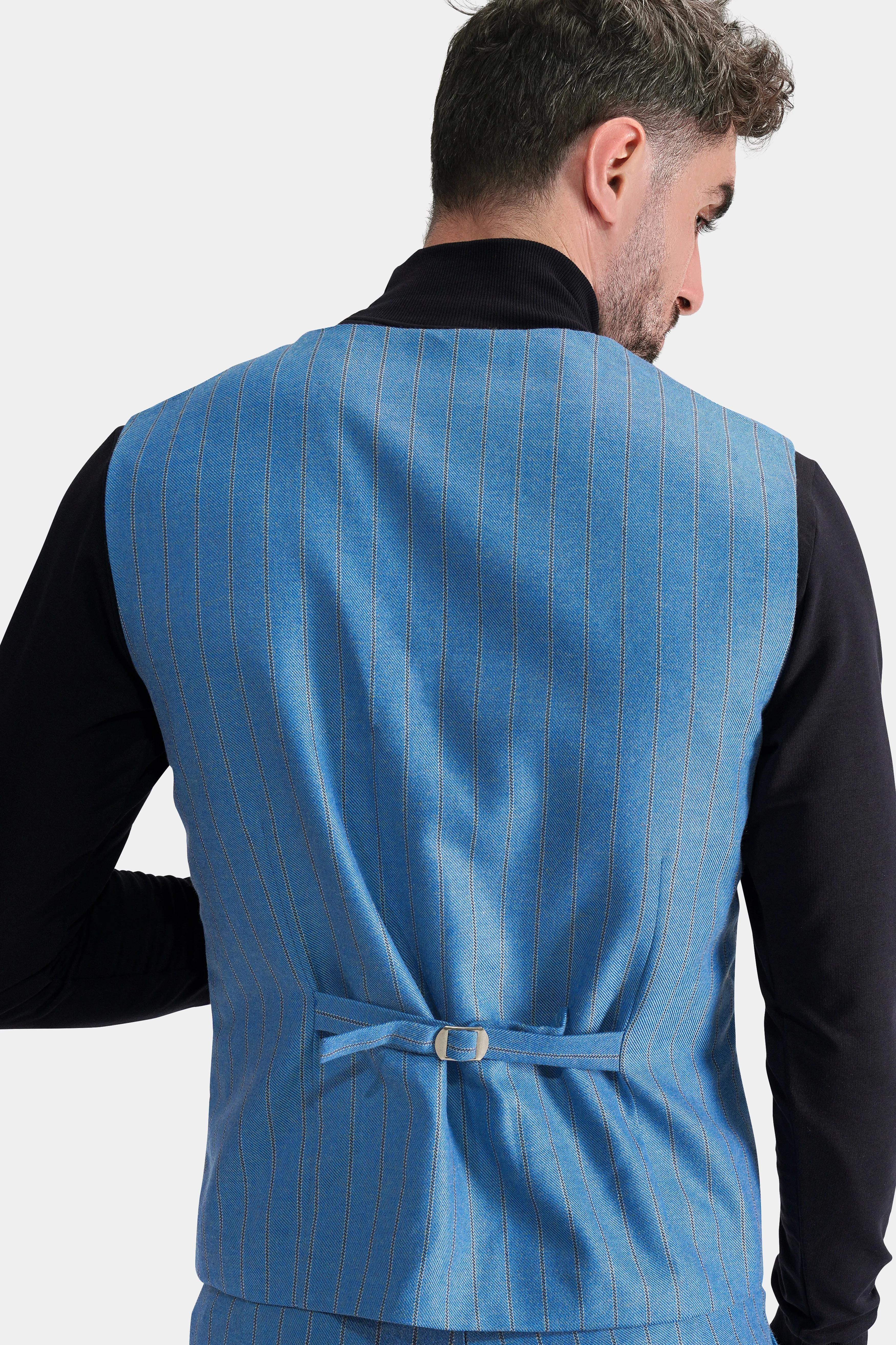 Wedgewood Blue Subtle Striped Tweed Waistcoat sold by French Crown product image thumbnail 4