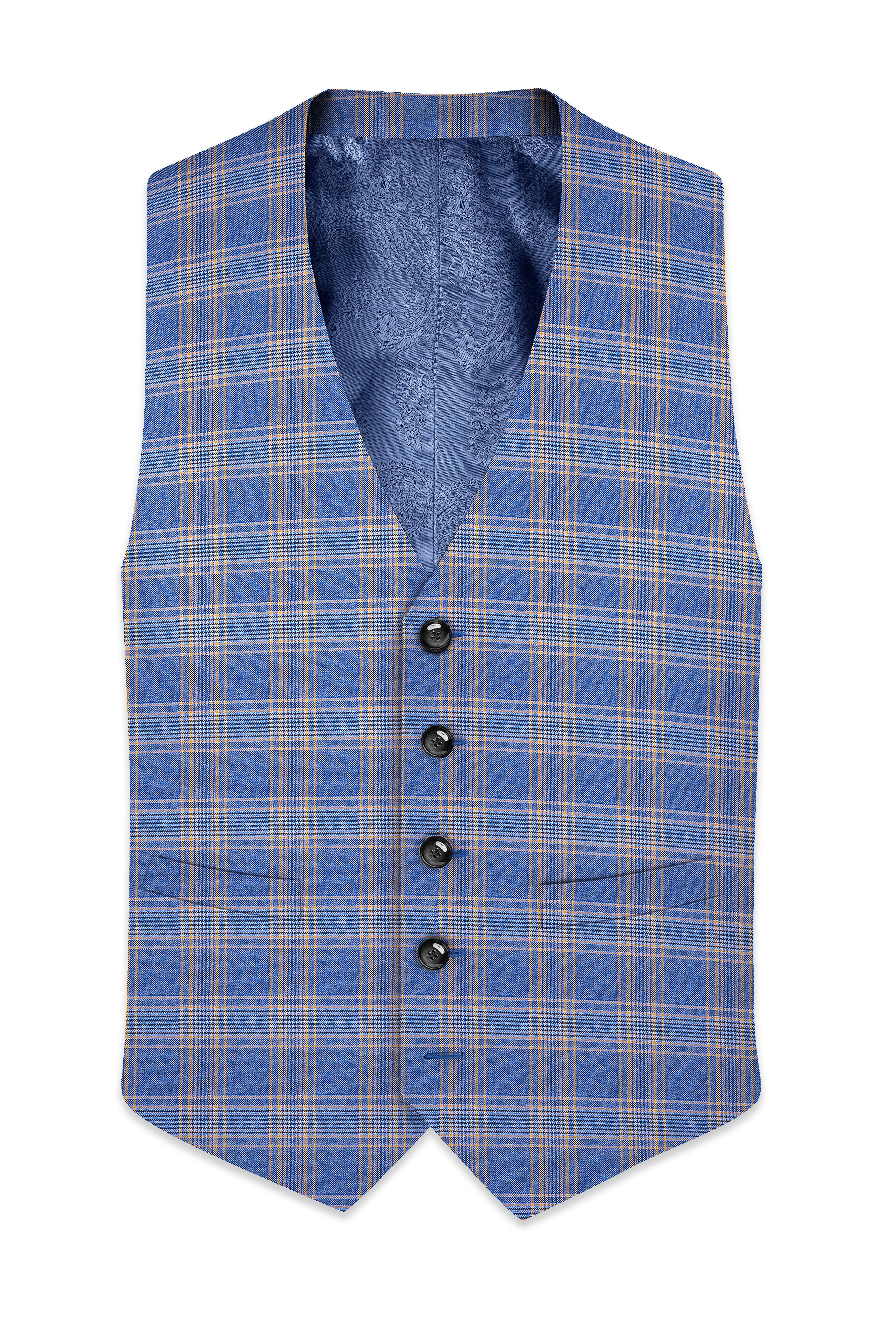 Waikawa Blue Plaid Wool Rich Waistcoat sold by French Crown product image thumbnail 2