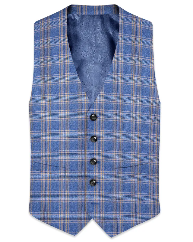 Waikawa Blue Plaid Wool Rich Waistcoat sold by French Crown