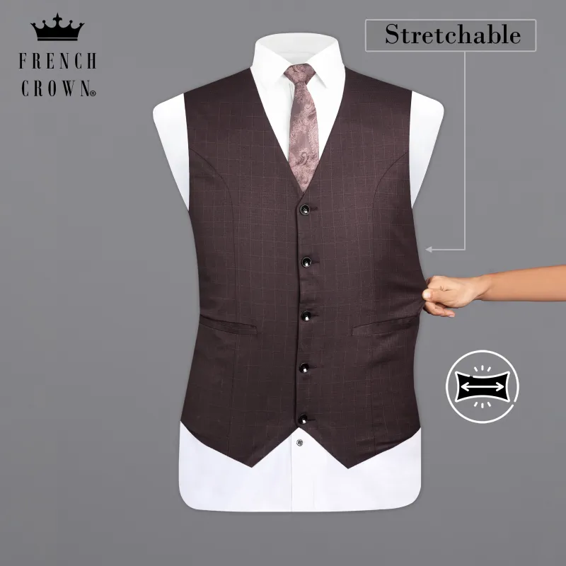 Taupe Maroon Stretchable Dobby traveler Waistcoat sold by French Crown