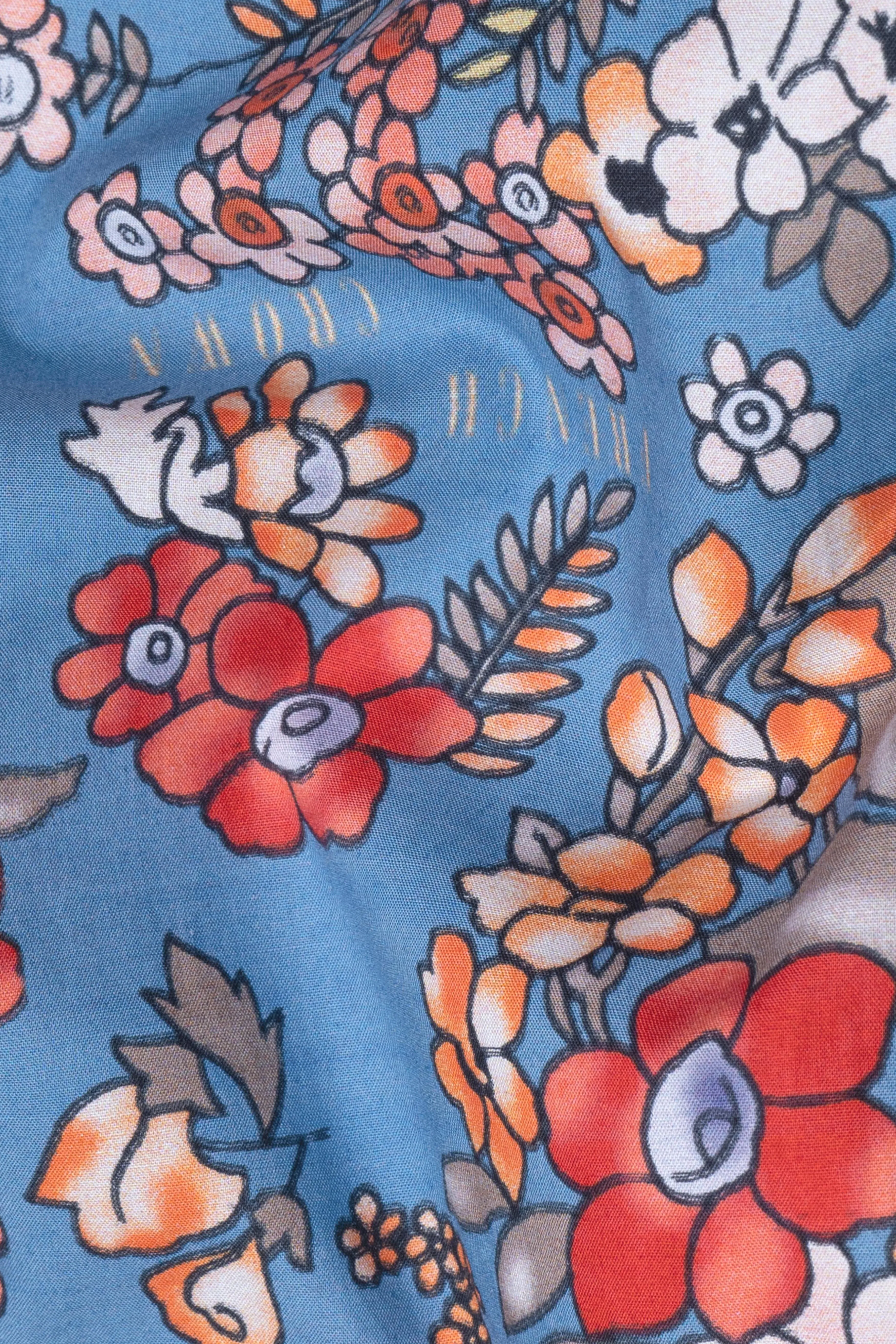 Shakespeare Blue Leaves Printed Patchwork Premium Cotton Designer Kurta Shirt sold by French Crown product image thumbnail 3