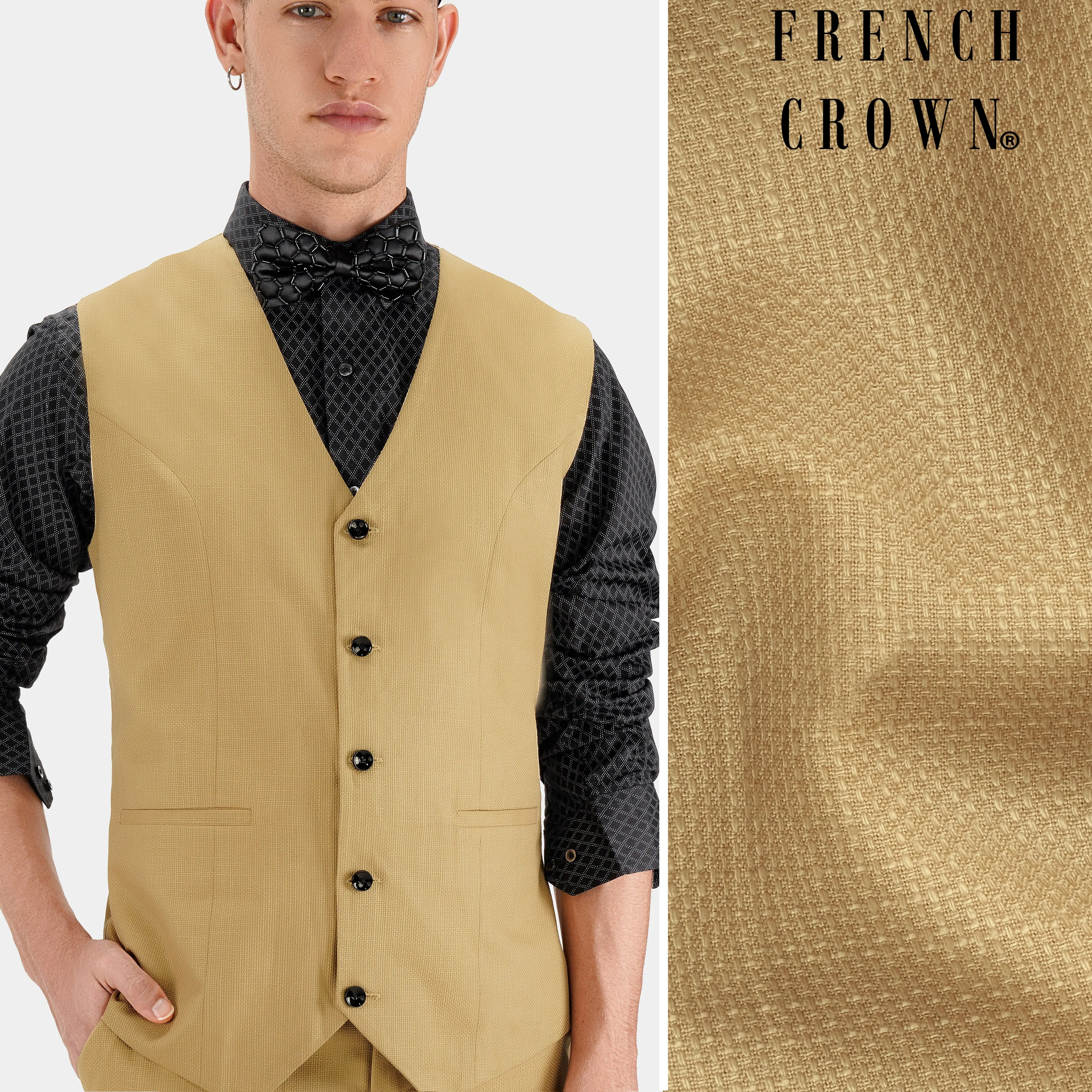 Muesli Brown Wool Rich Waistcoat sold by French Crown