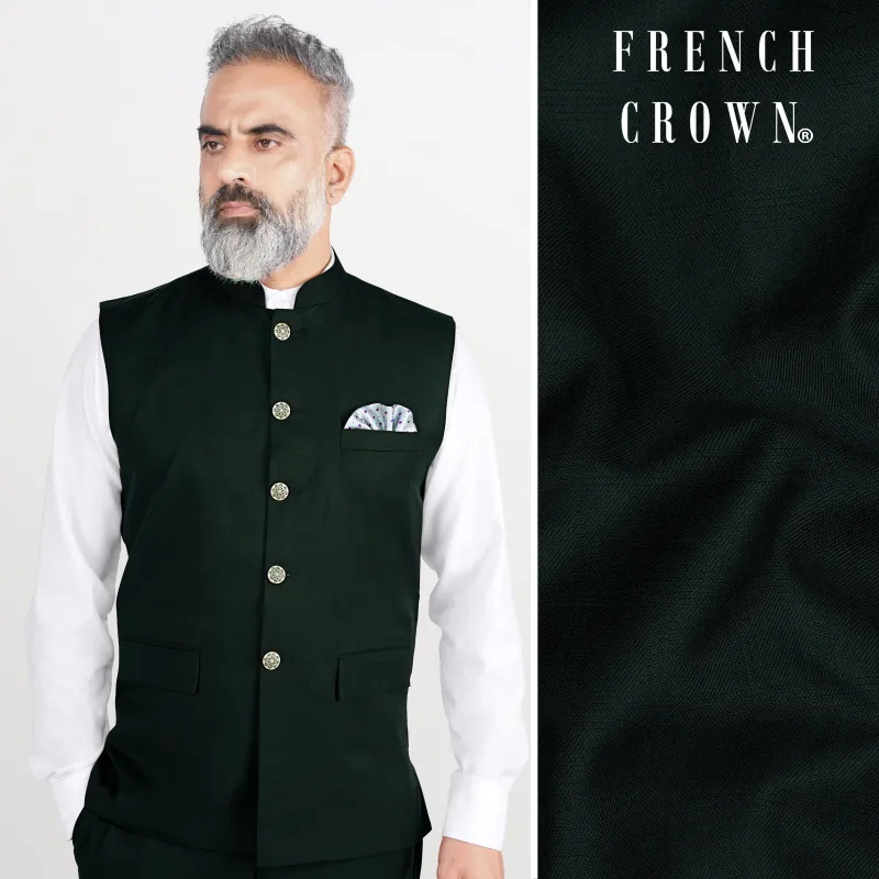 Kaitoke Green Wool Rich Nehru Jacket sold by French Crown