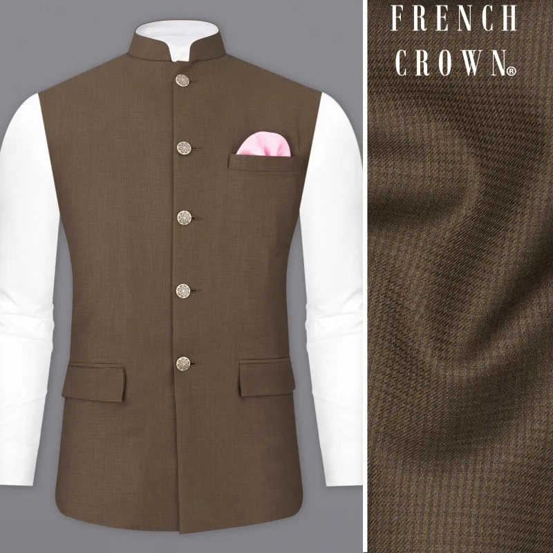 Judge Brown Textured Nehru Jacket sold by French Crown
