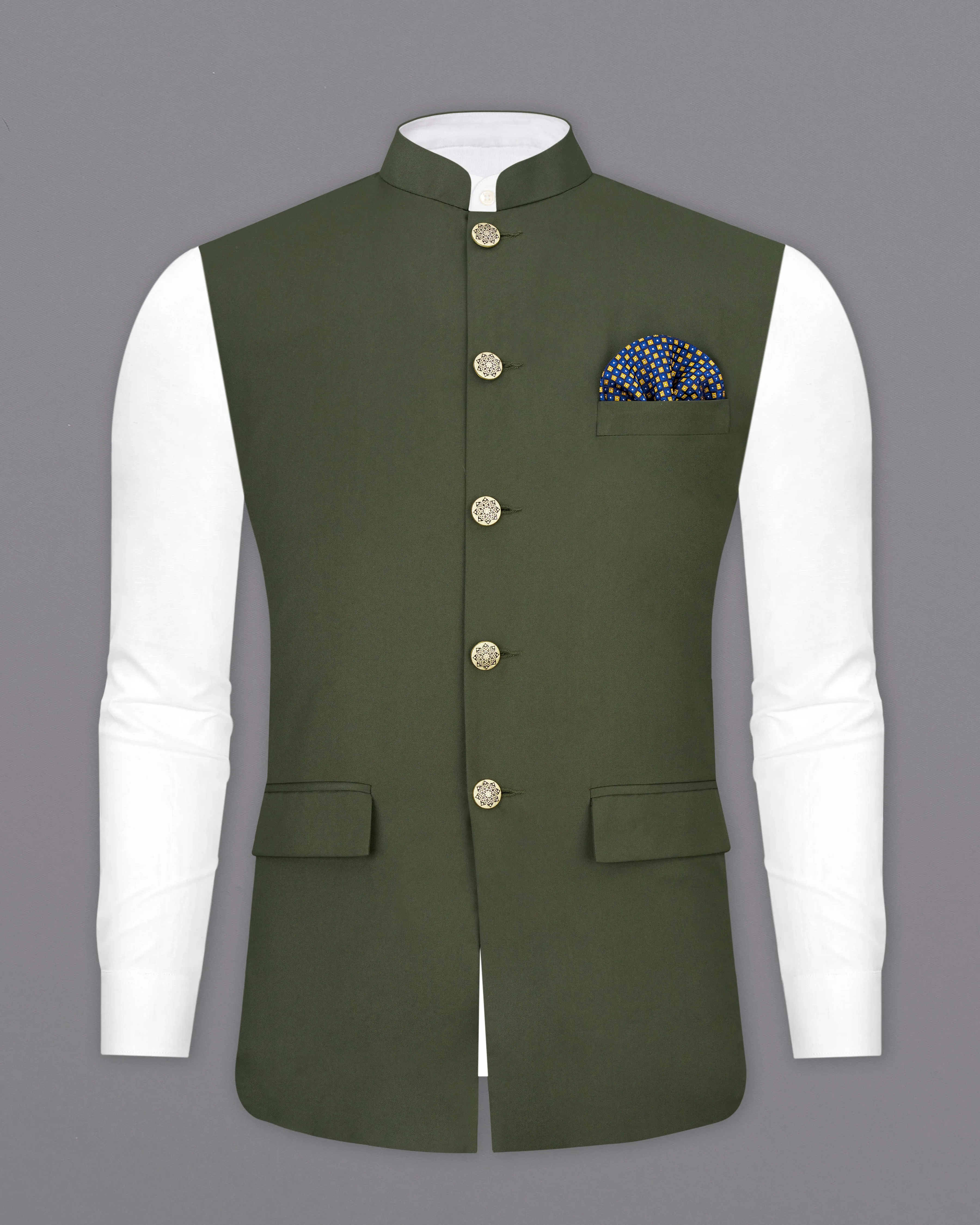 Twill Green Textured Nehru Jacket sold by French Crown product image thumbnail 2