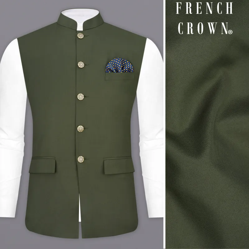 Twill Green Textured Nehru Jacket sold by French Crown