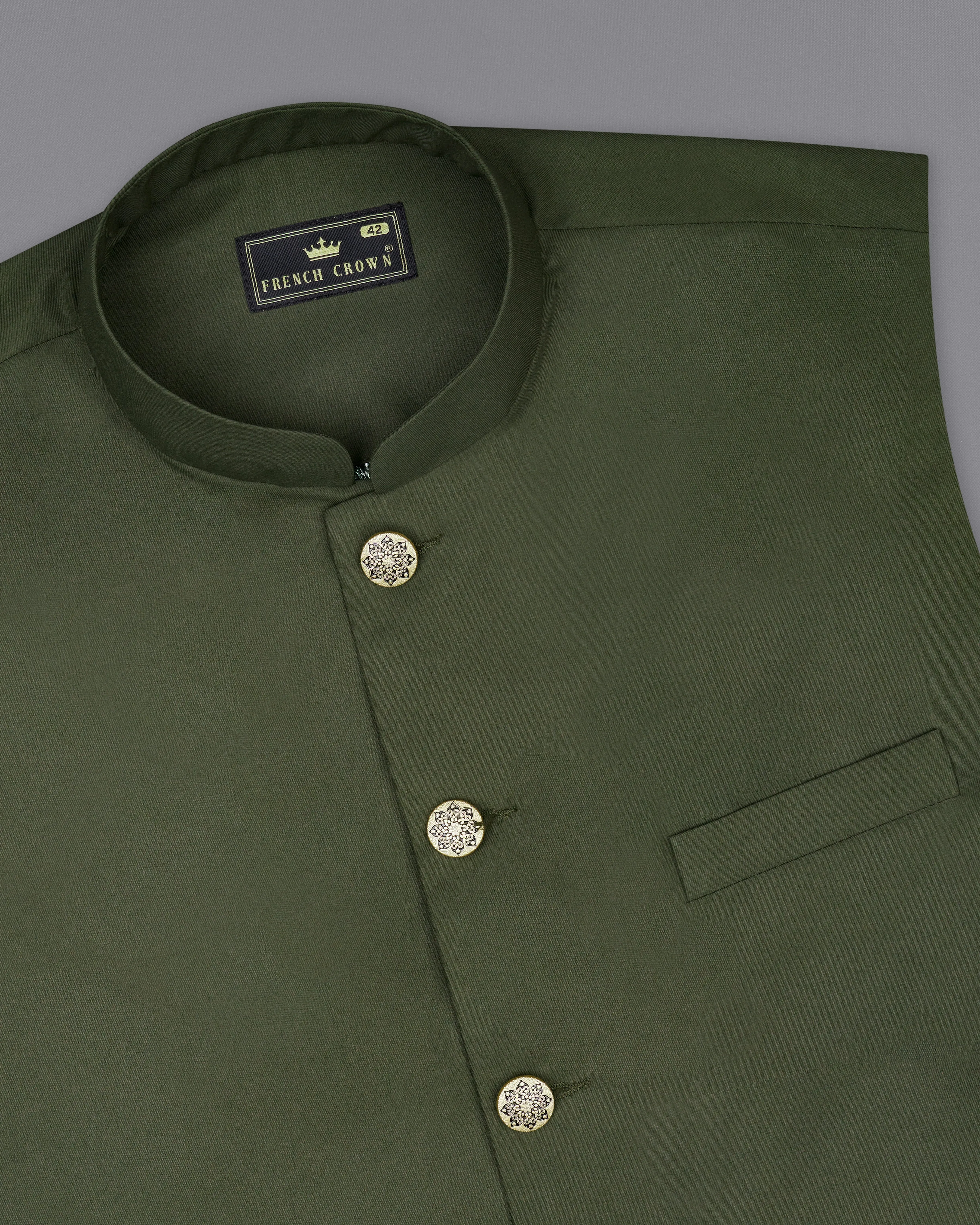 Twill Green Textured Nehru Jacket sold by French Crown product image thumbnail 4