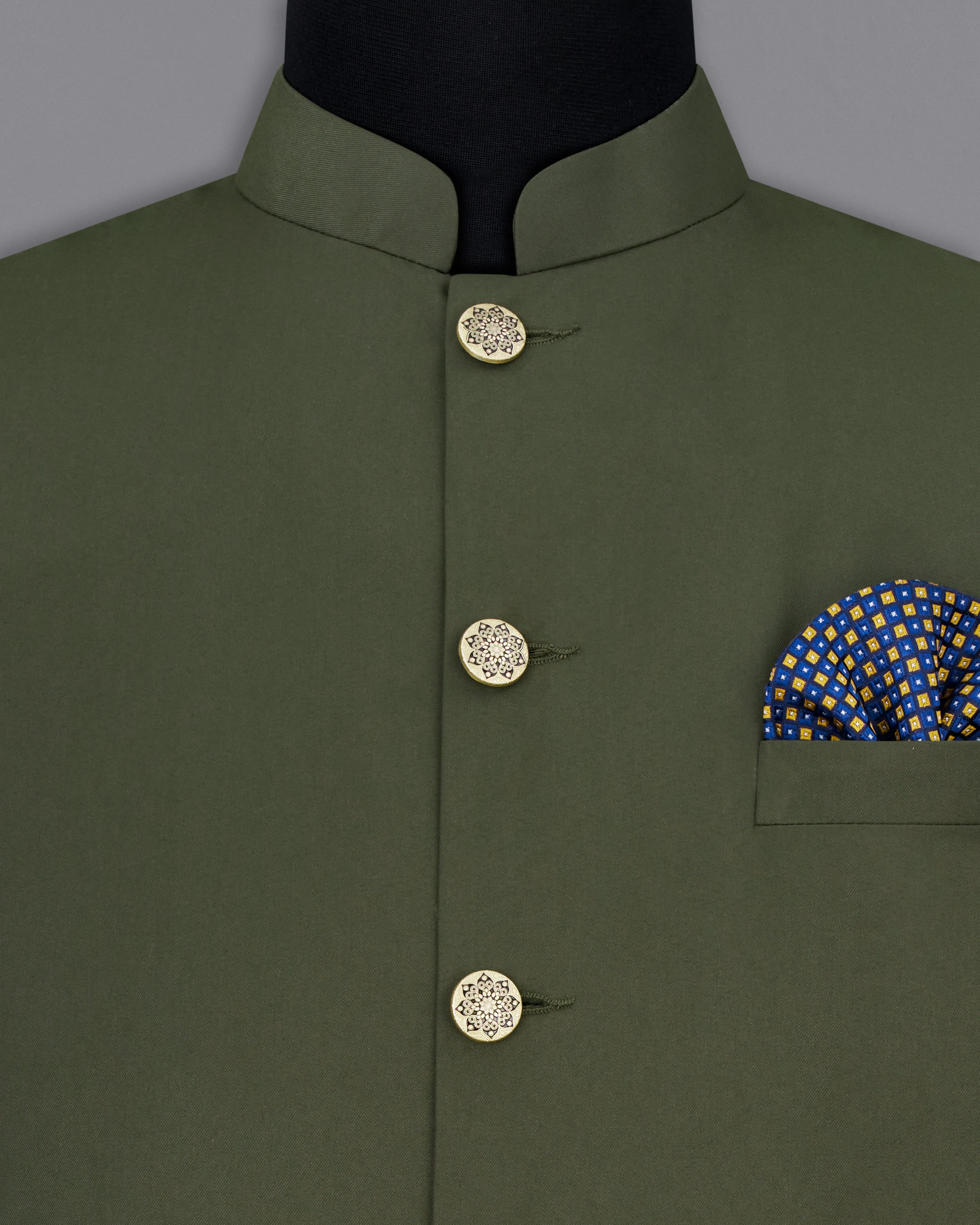 Twill Green Textured Nehru Jacket sold by French Crown product image thumbnail 5
