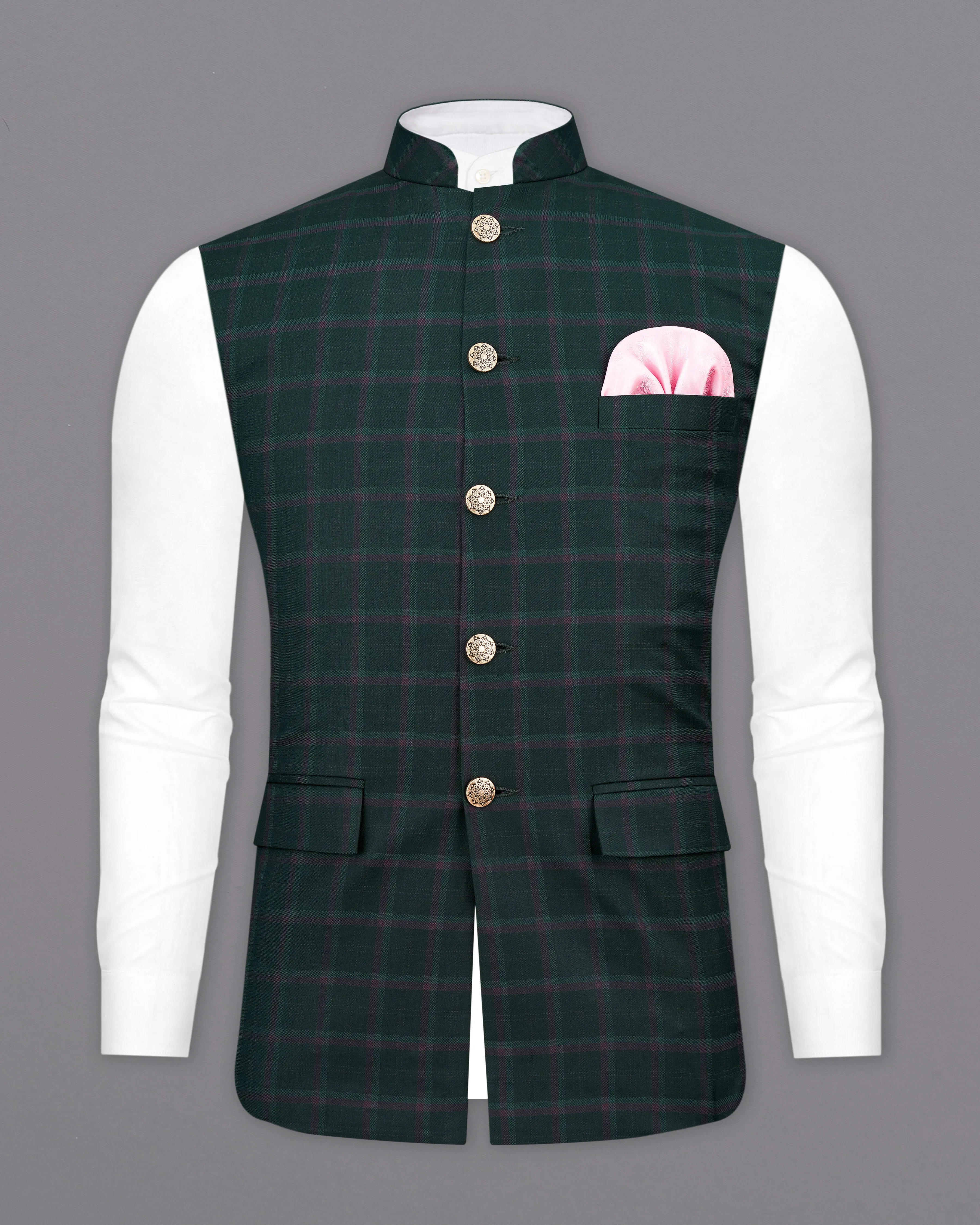 Timber Green Plaid Nehru Jacket sold by French Crown product image thumbnail 2
