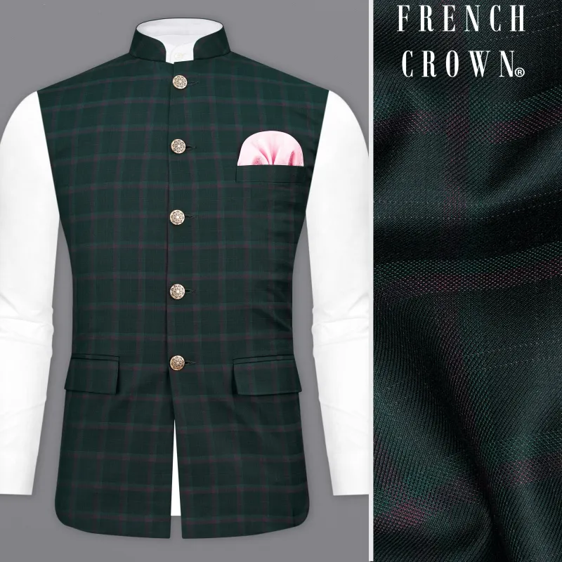 Timber Green Plaid Nehru Jacket sold by French Crown