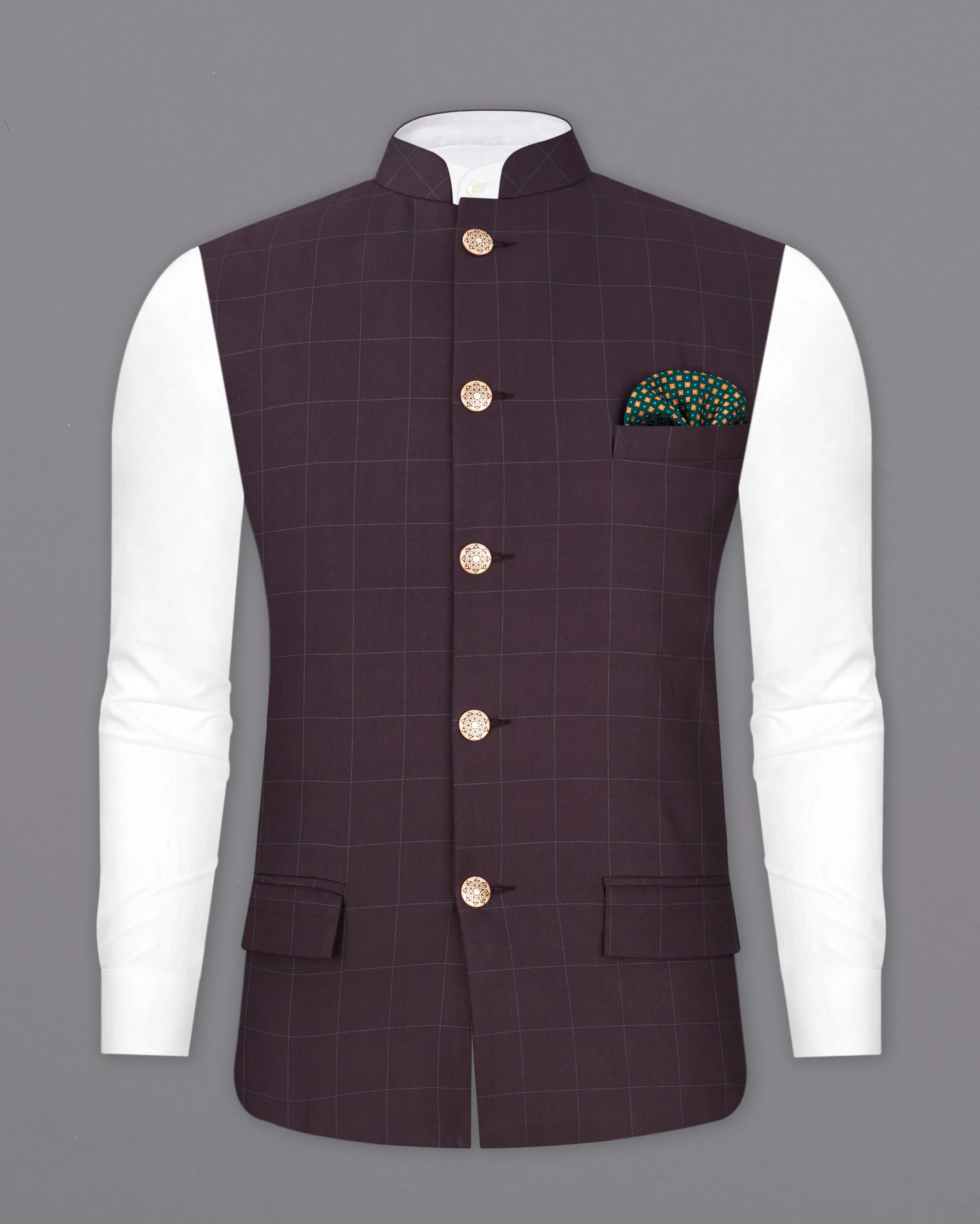 Thunder Maroon Plaid Nehru Jacket sold by French Crown product image thumbnail 2