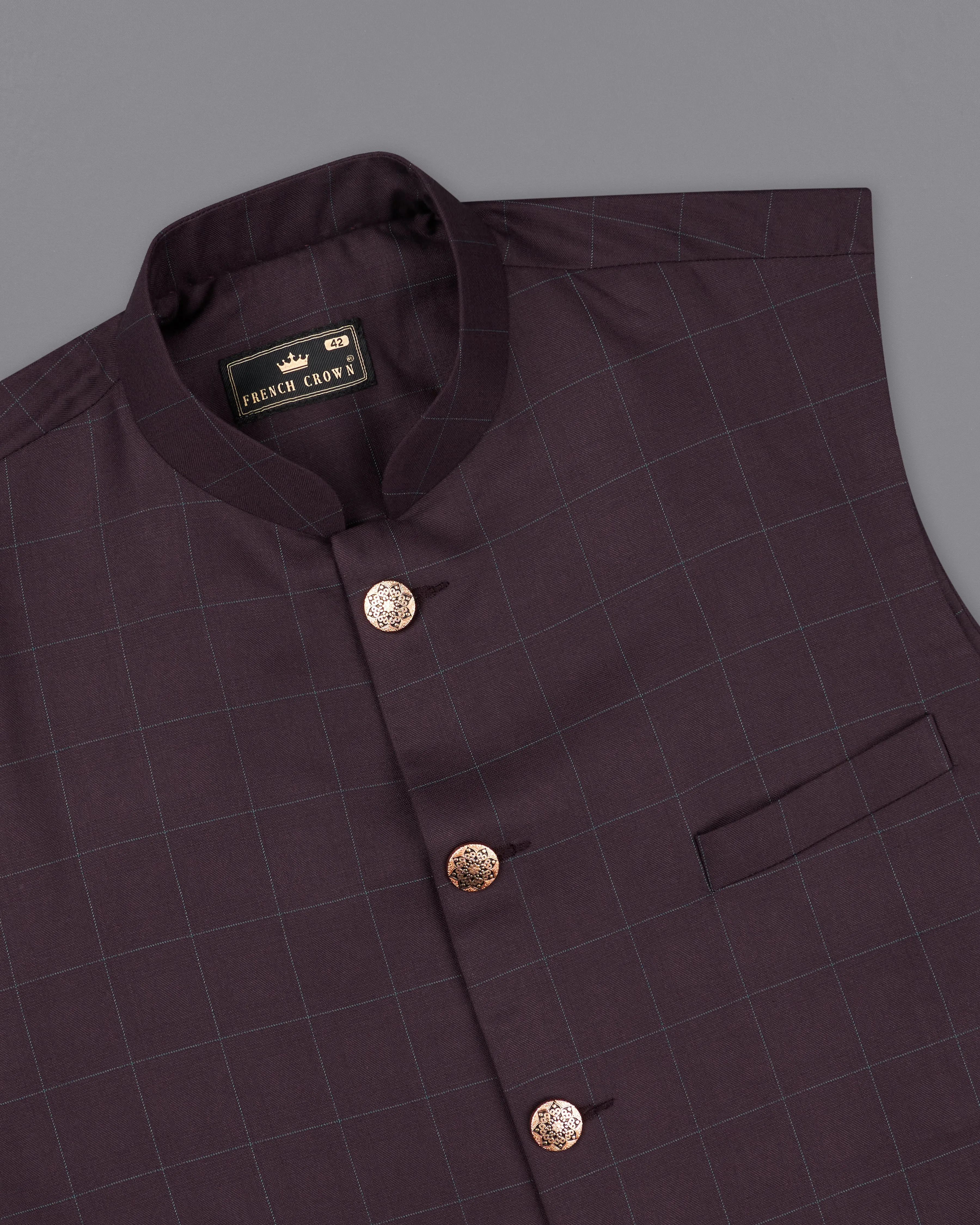 Thunder Maroon Plaid Nehru Jacket sold by French Crown product image thumbnail 4