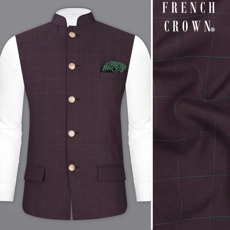 Thunder Maroon Plaid Nehru Jacket sold by French Crown