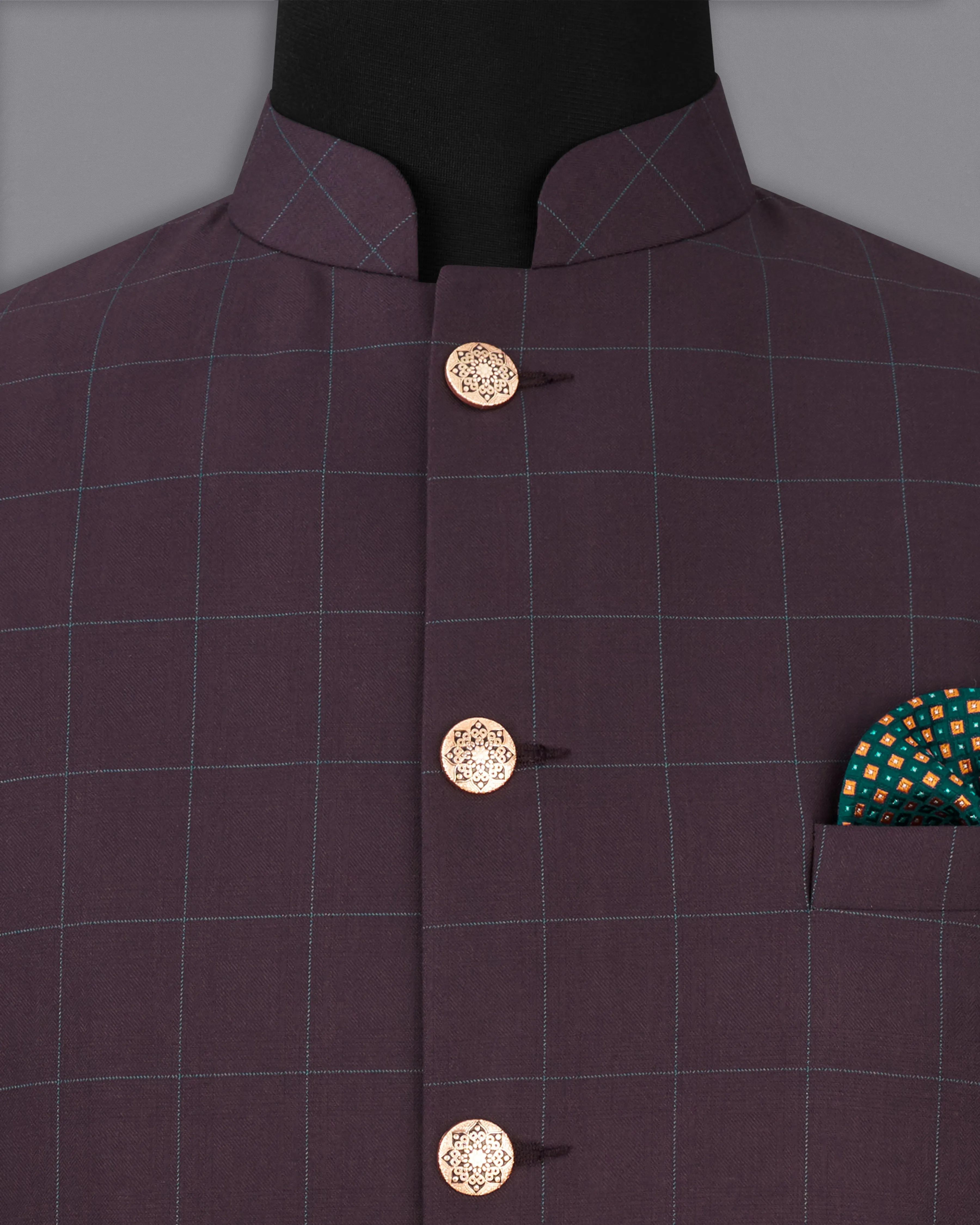 Thunder Maroon Plaid Nehru Jacket sold by French Crown product image thumbnail 5