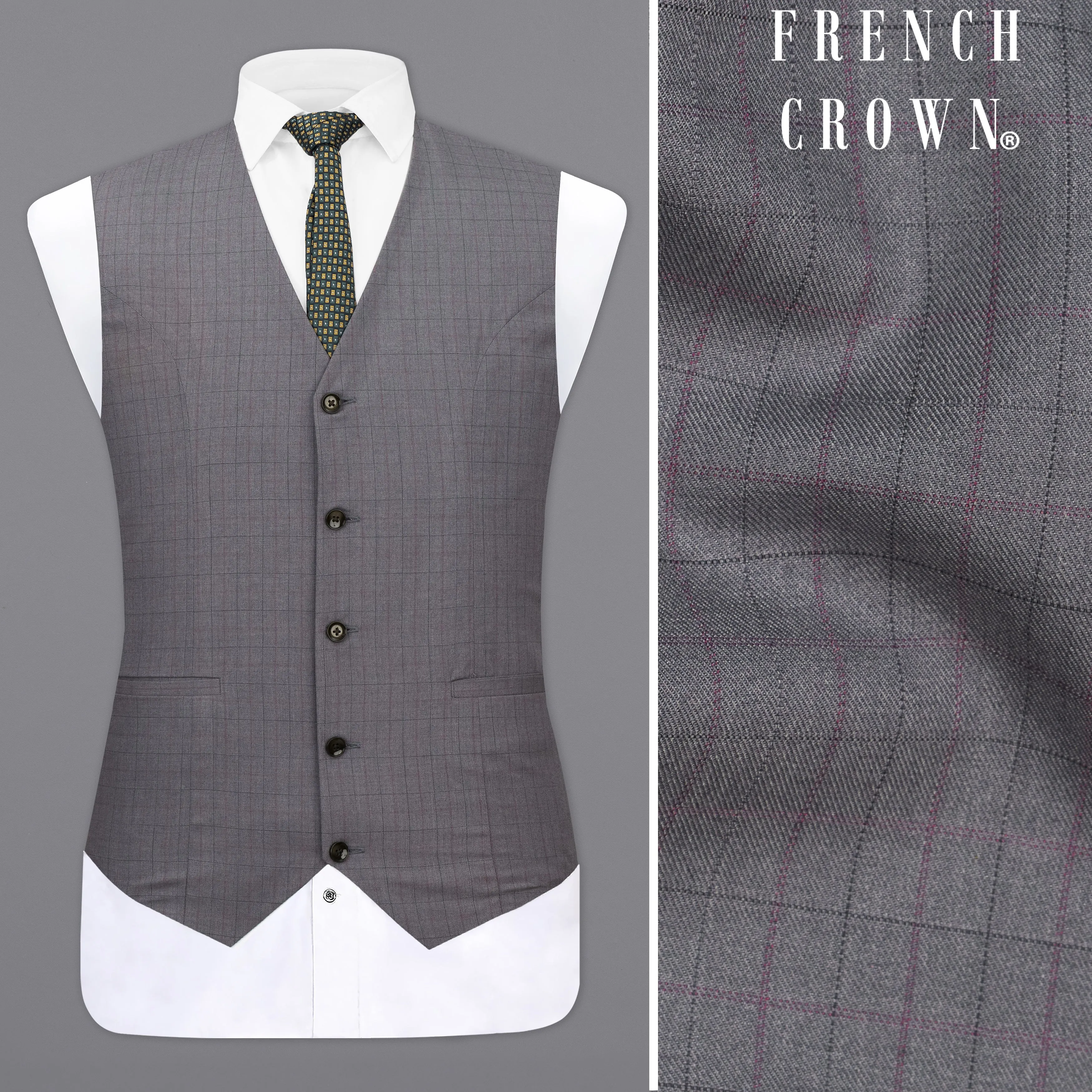 Storm Dust Gray Plaid Waistcoat sold by French Crown