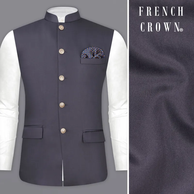 Porpoise Gray Textured Nehru Jacket sold by French Crown