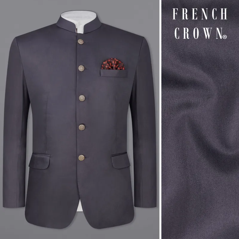 Porpoise Gray Subtle Sheen Bandhgala Blazer sold by French Crown