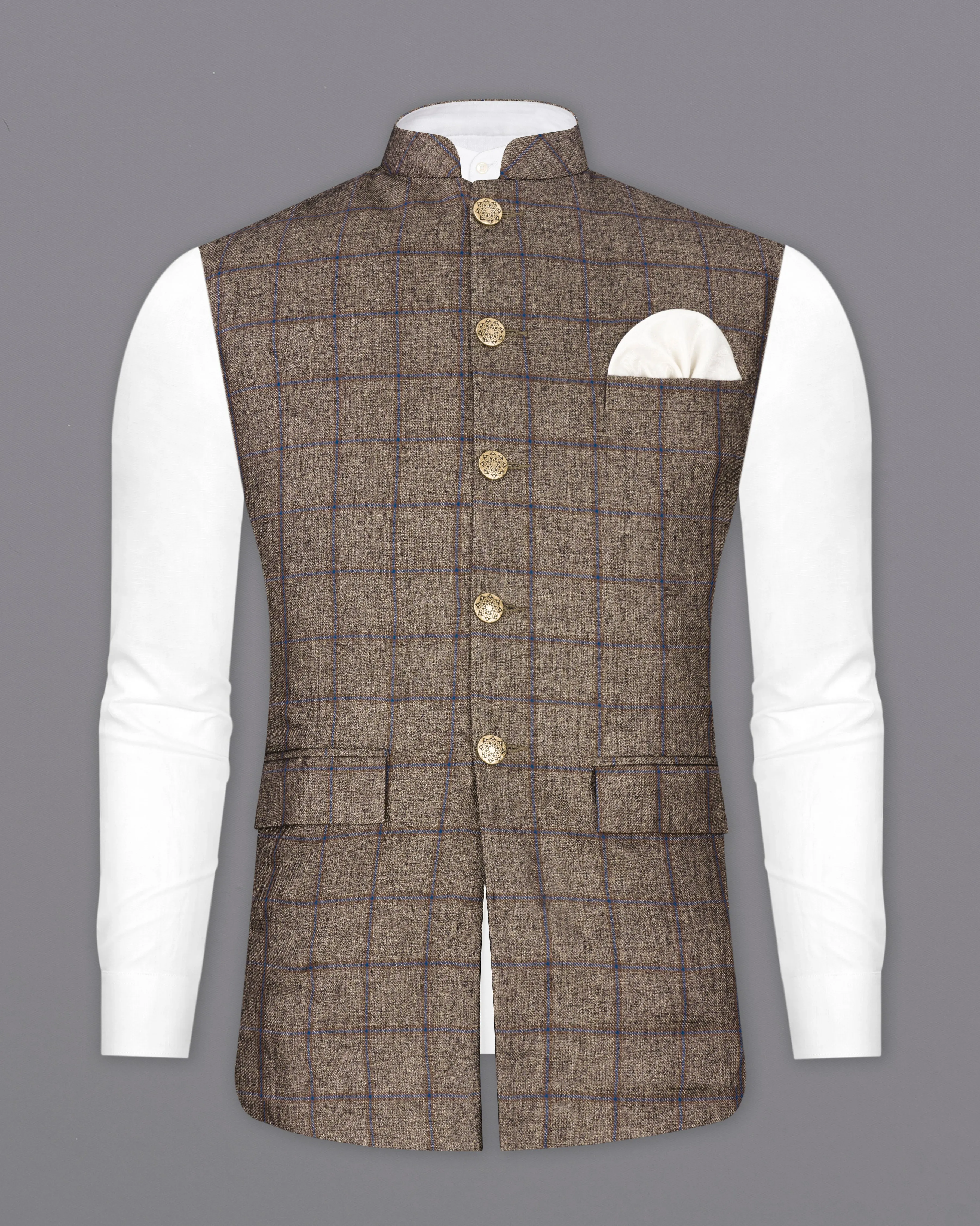 Pine Cone Brown Plaid Nehru Jacket sold by French Crown product image thumbnail 2