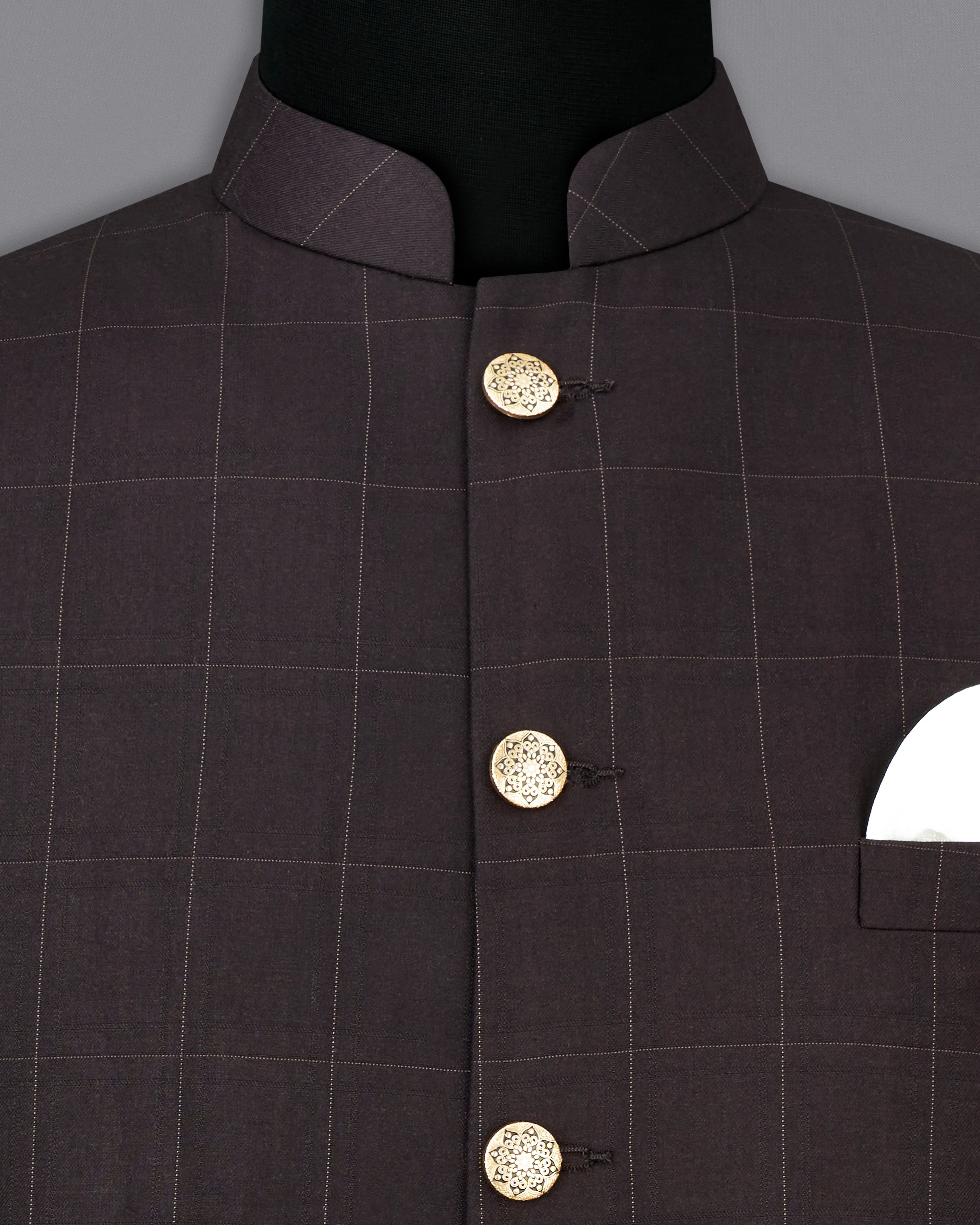 Piano Brown Windowpane Nehru Jacket sold by French Crown product image thumbnail 4