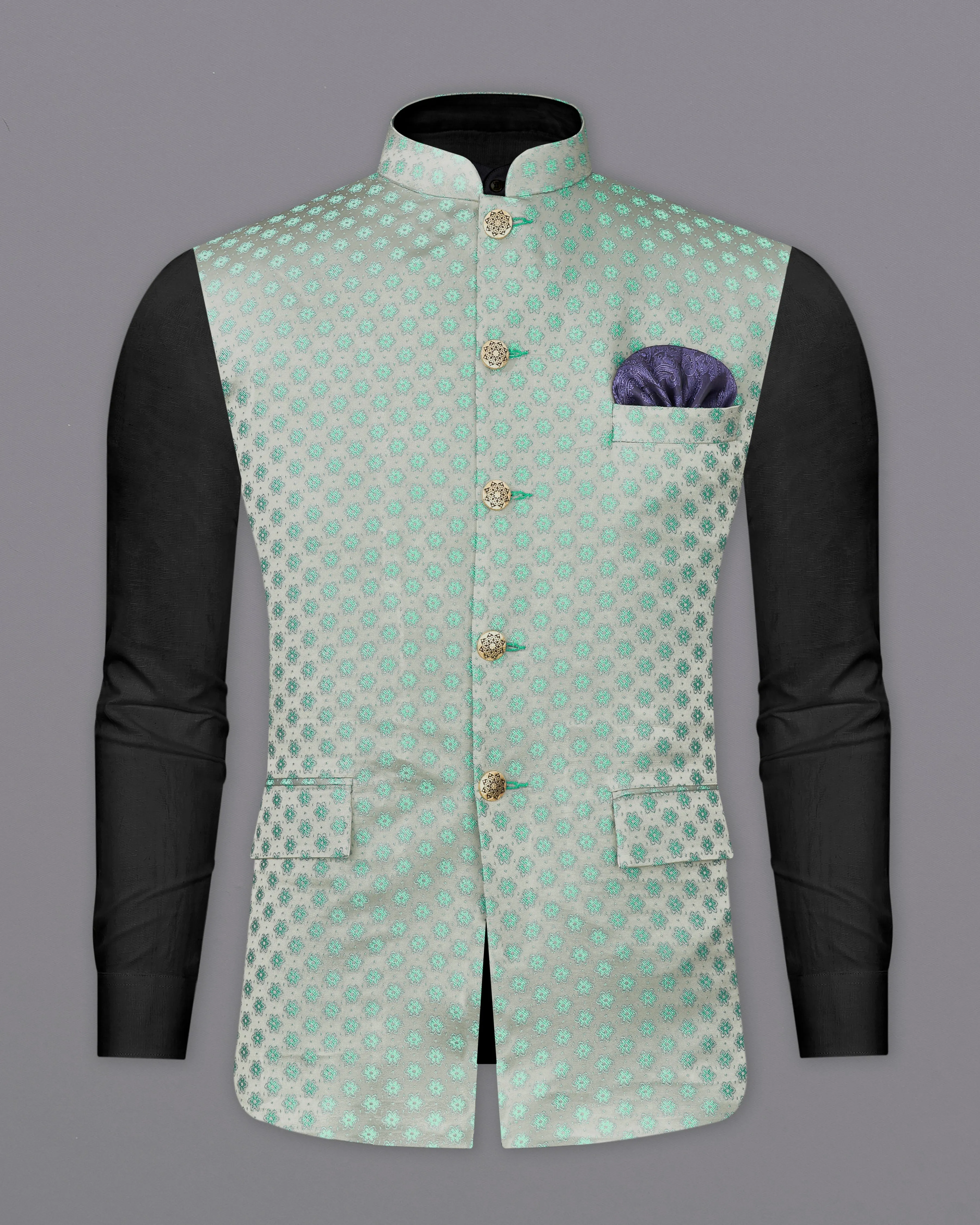 Persian with Celeste Green Textured Nehru Jacket sold by French Crown product image thumbnail 2