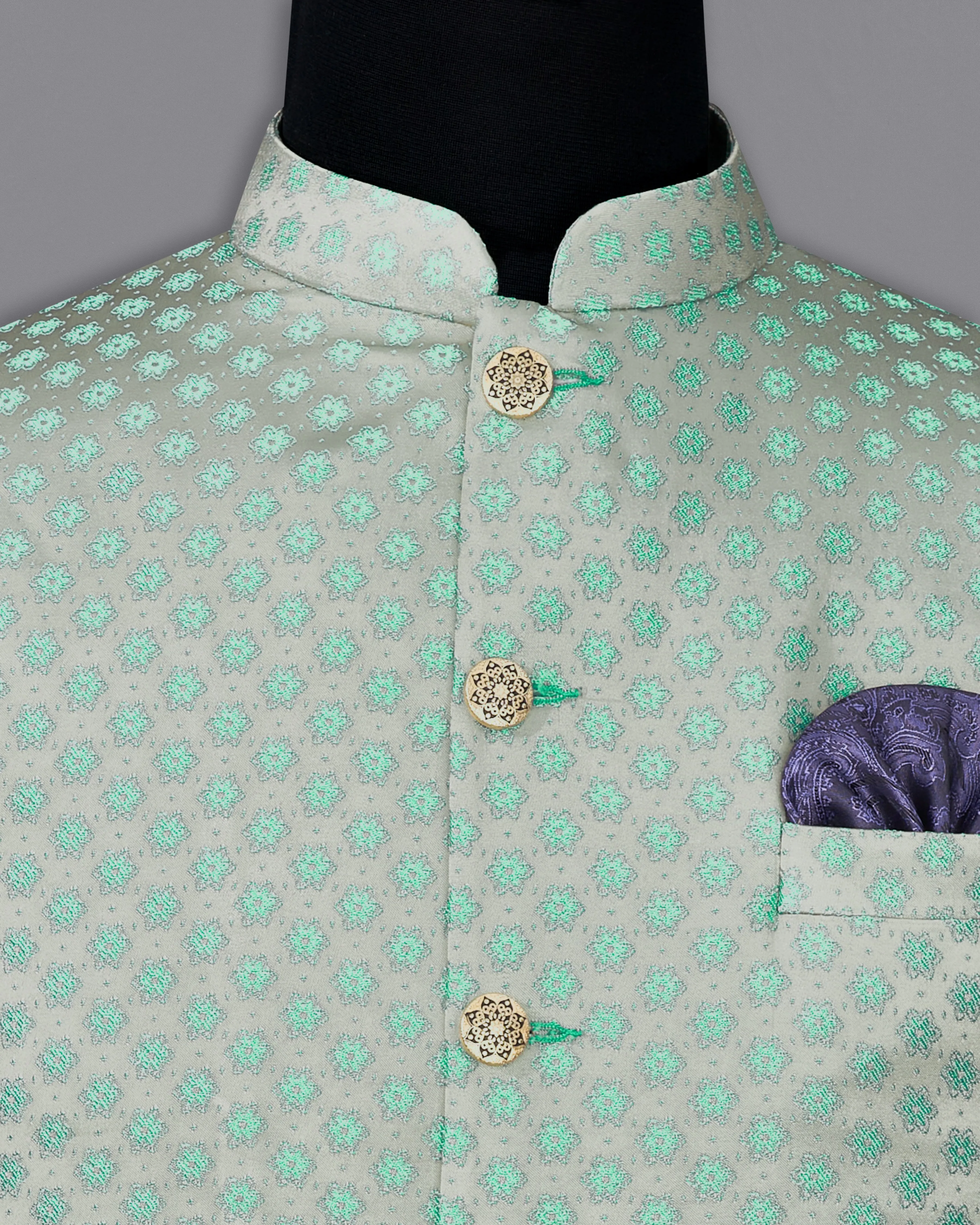 Persian with Celeste Green Textured Nehru Jacket sold by French Crown product image thumbnail 5