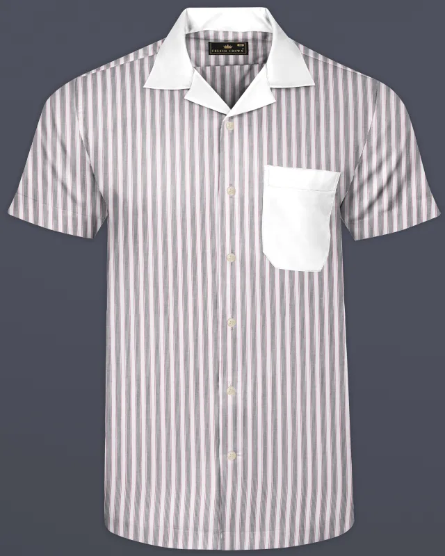 Bright White with Black Striped Premium Cotton Designer Shirt sold by French Crown