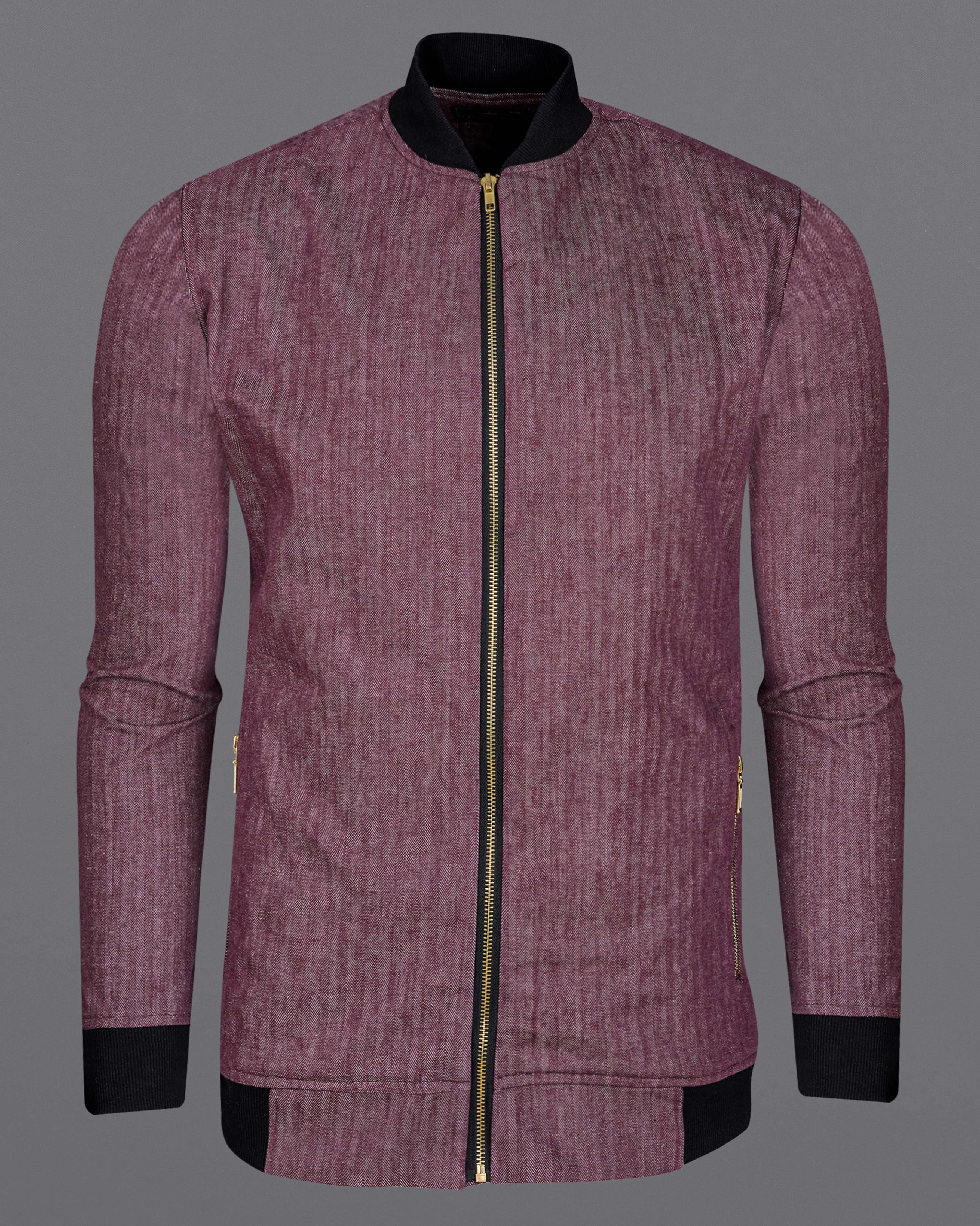 Tuscan Mauve Herringbone Bomber Jacket sold by French Crown product image thumbnail 4