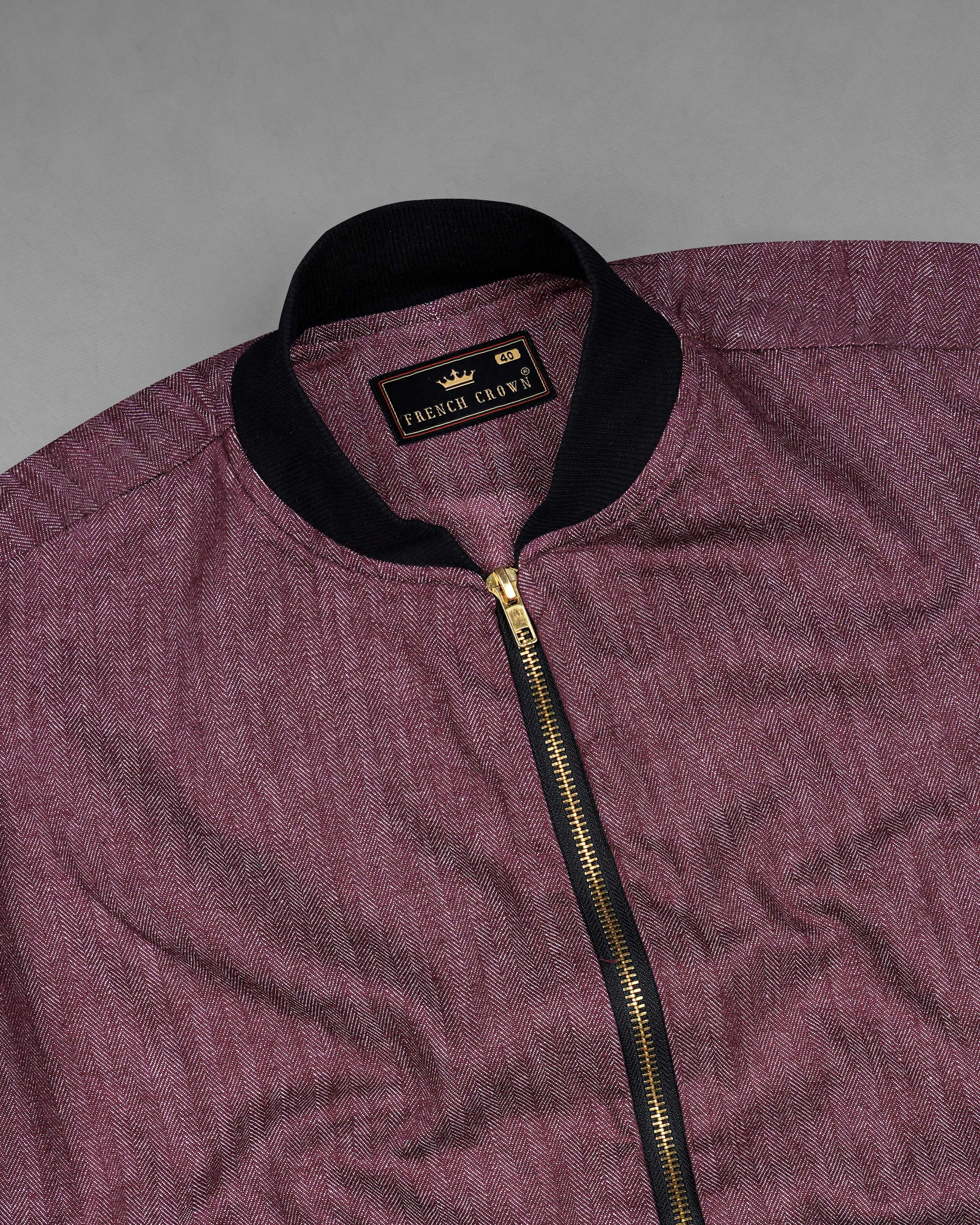 Tuscan Mauve Herringbone Bomber Jacket sold by French Crown product image thumbnail 3