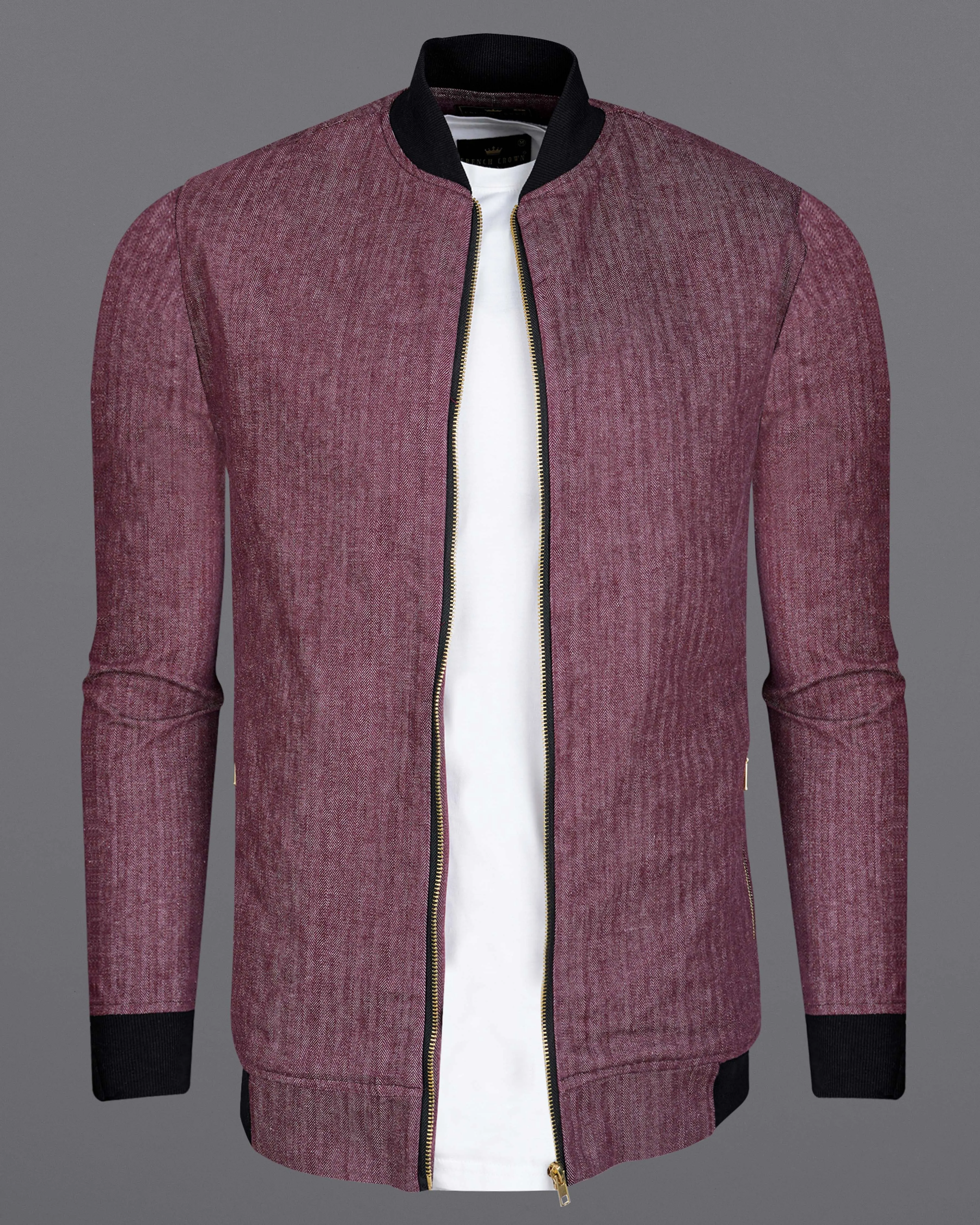 Tuscan Mauve Herringbone Bomber Jacket sold by French Crown