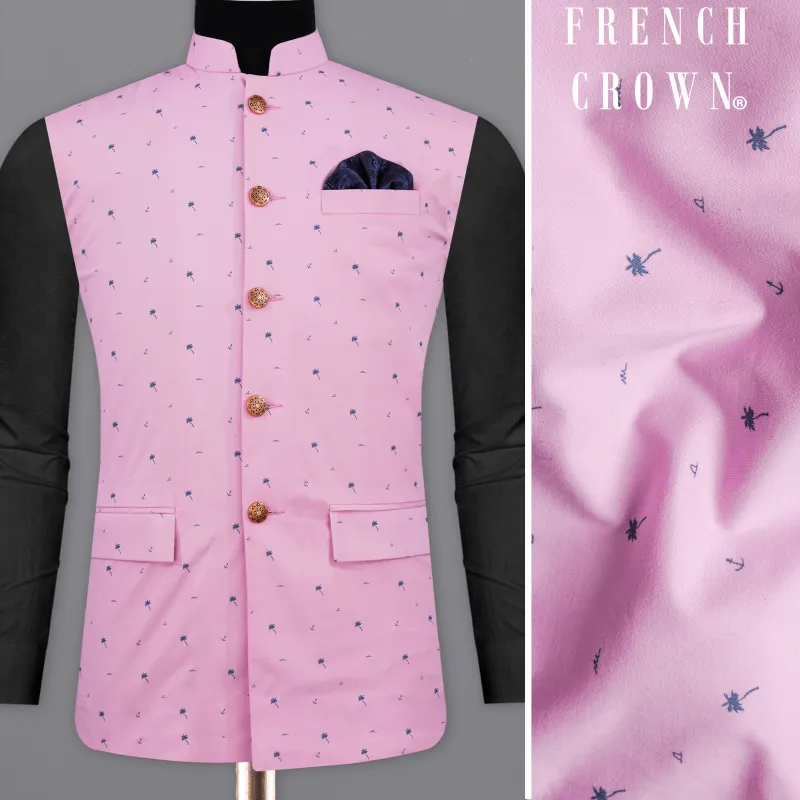 Melanie Pink with Fiord Blue Printed Premium Cotton Designer Nehru Jacket sold by French Crown