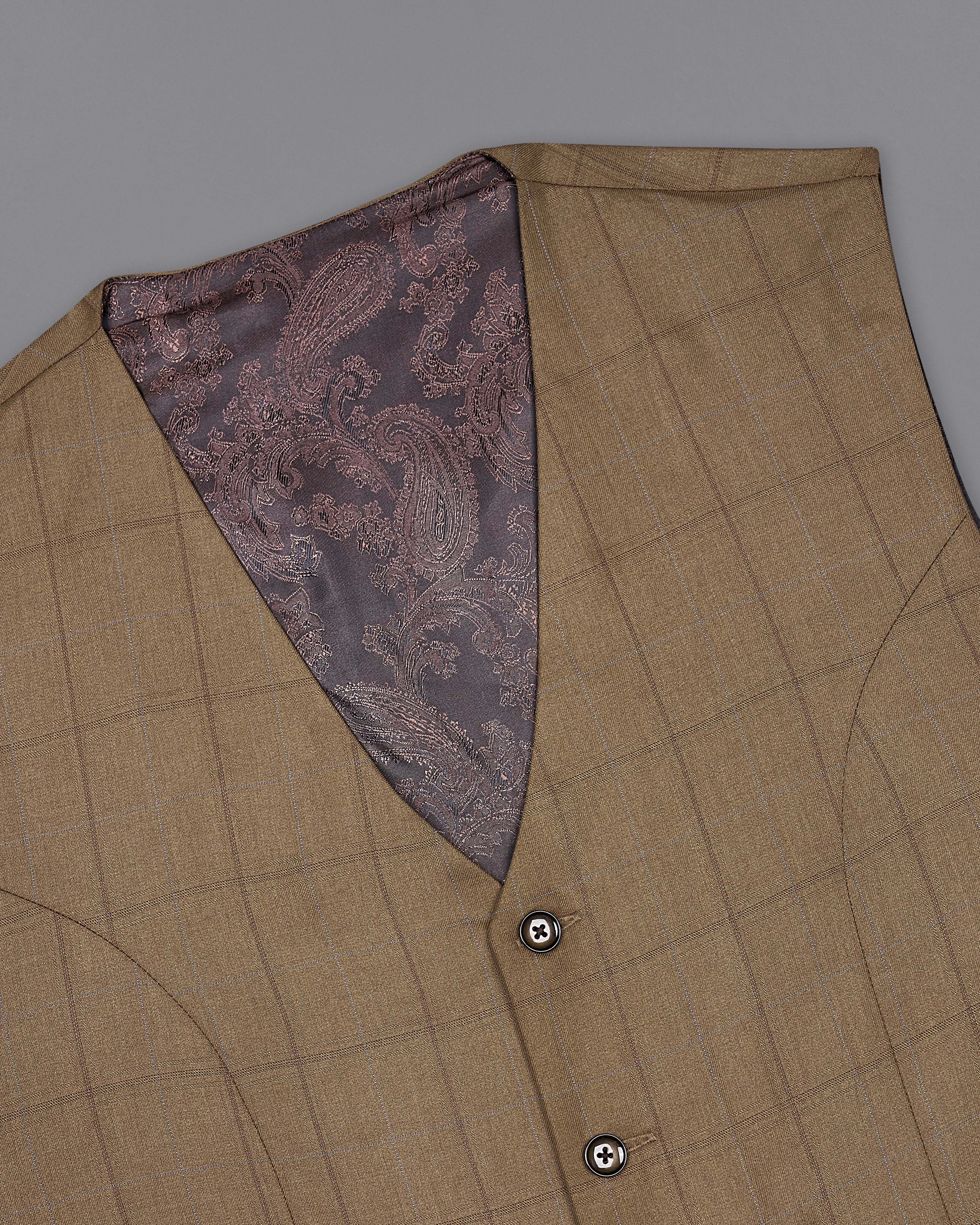 Dark Taupe Brown Windowpane Waistcoat sold by French Crown product image thumbnail 4