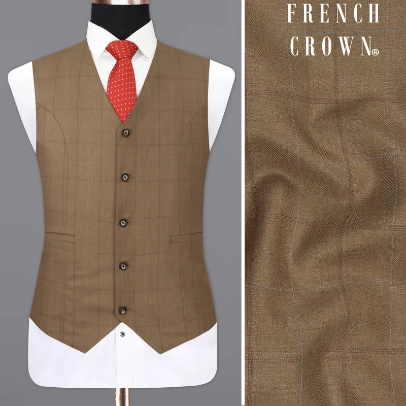 Dark Taupe Brown Windowpane Waistcoat sold by French Crown
