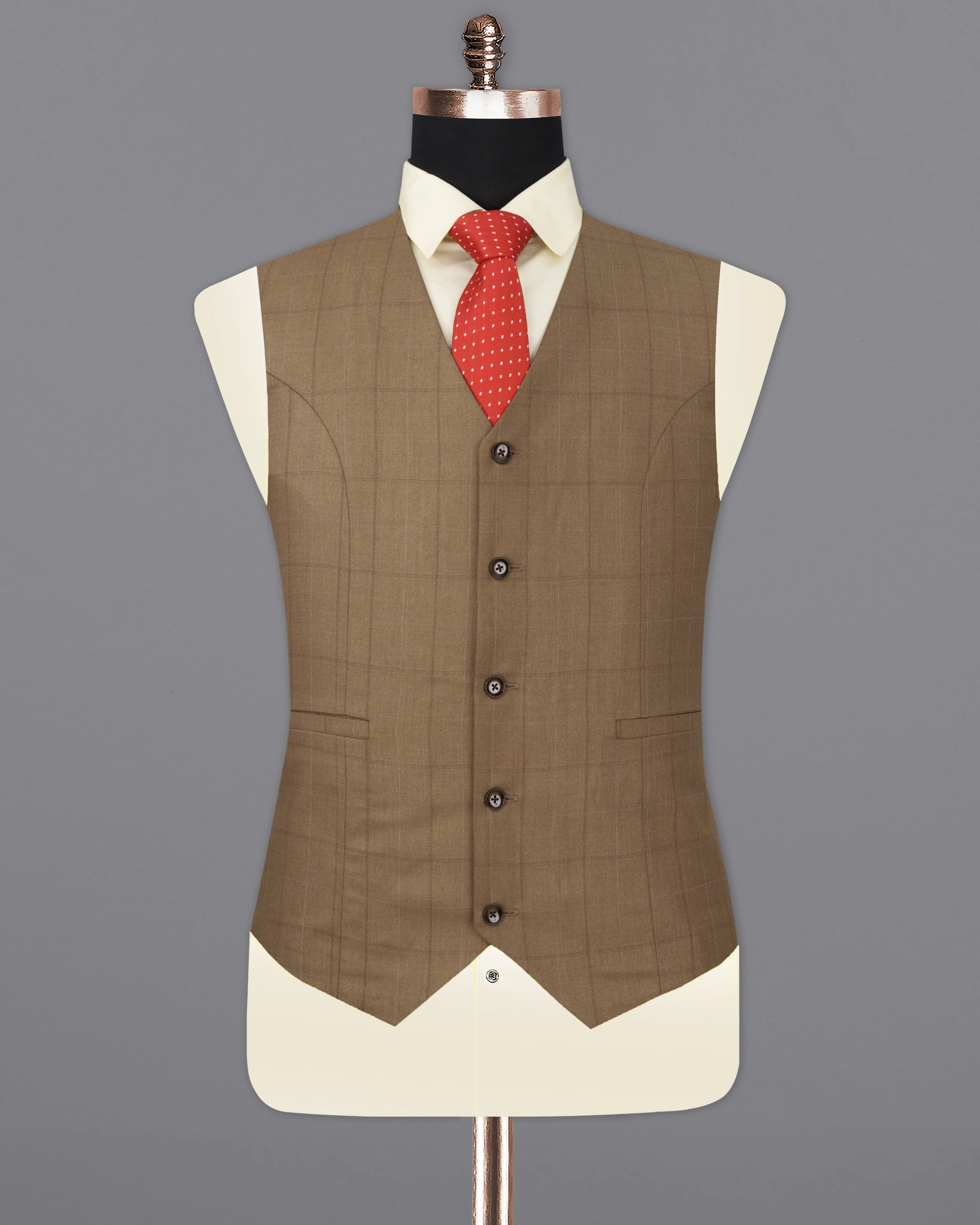 Dark Taupe Brown Windowpane Waistcoat sold by French Crown product image thumbnail 2