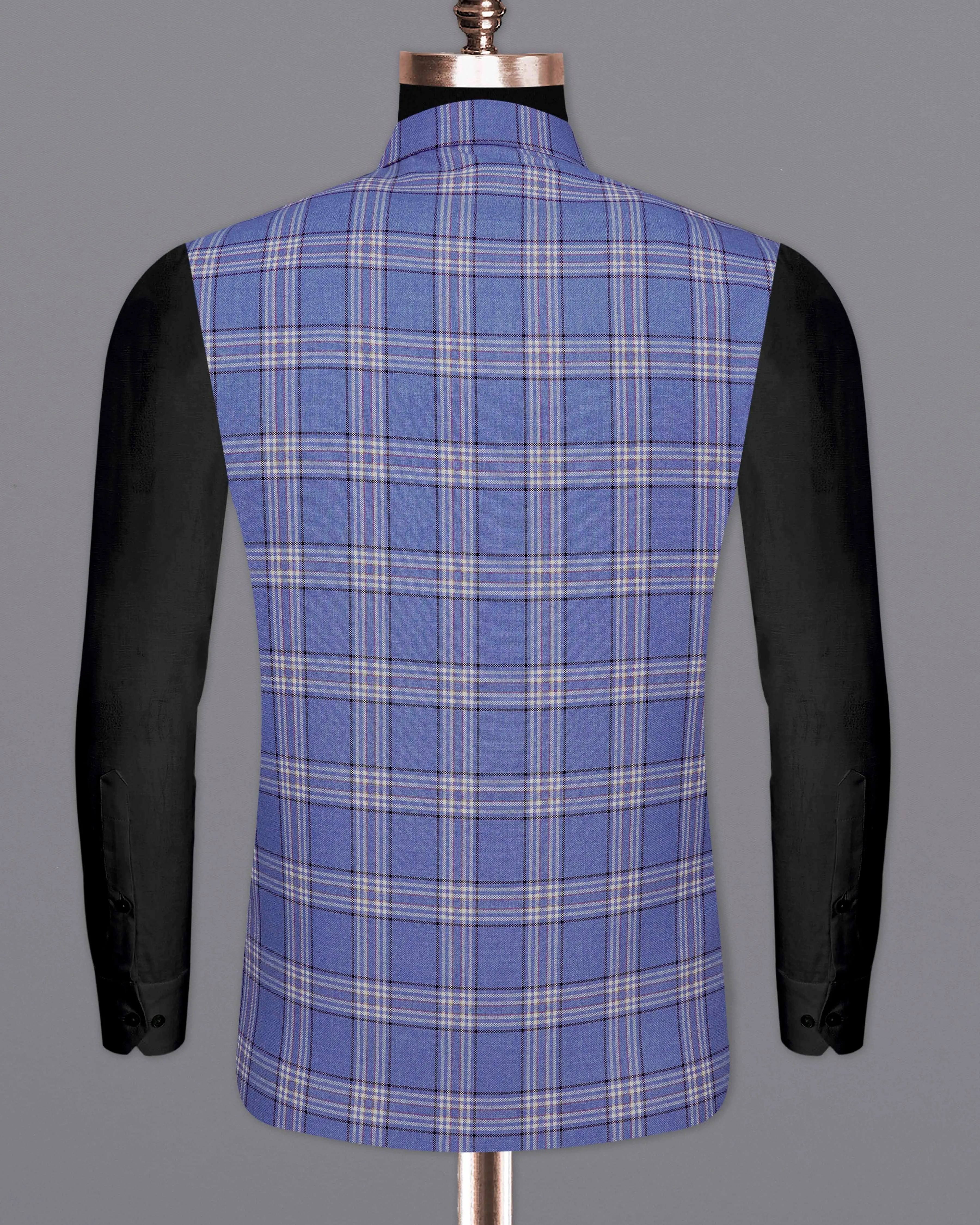 Scampi Blue with Heather Gray Plaid Bandhgala Nehru Jacket sold by French Crown product image thumbnail 5
