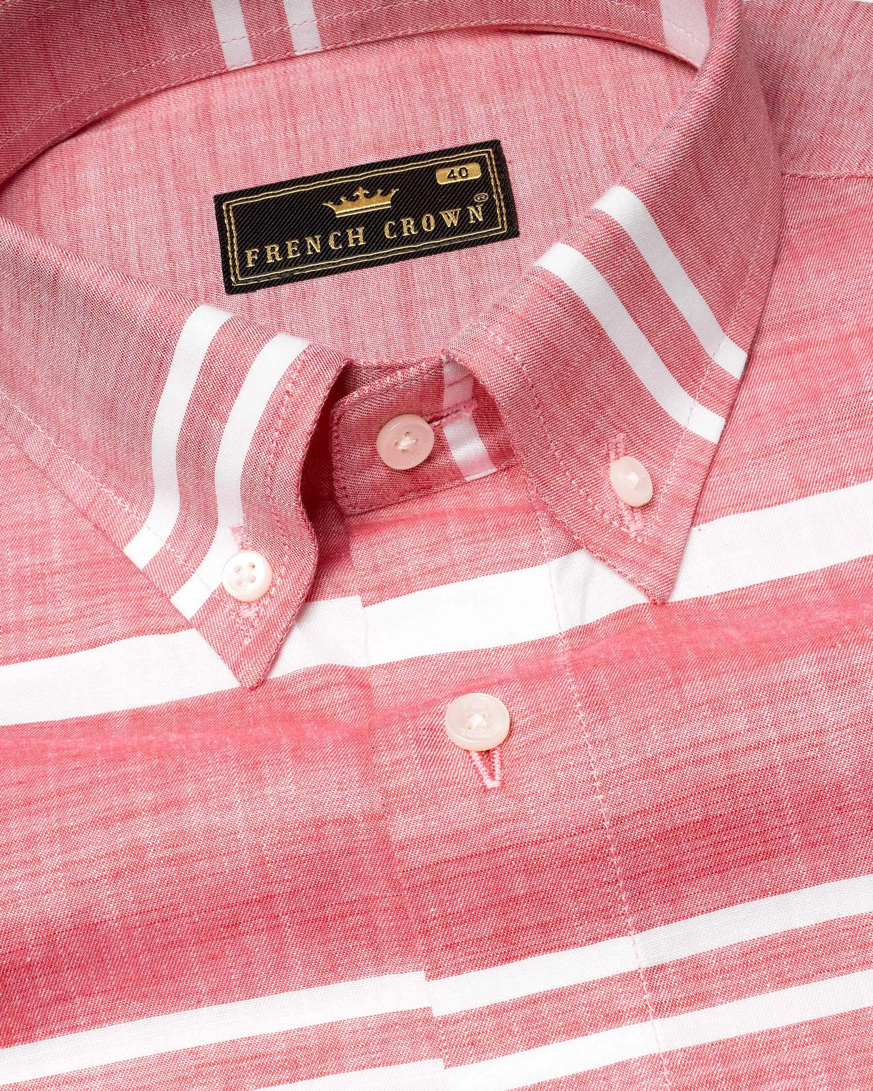 Salmon Pink and white Striped Chambray Shirt sold by French Crown product image thumbnail 4