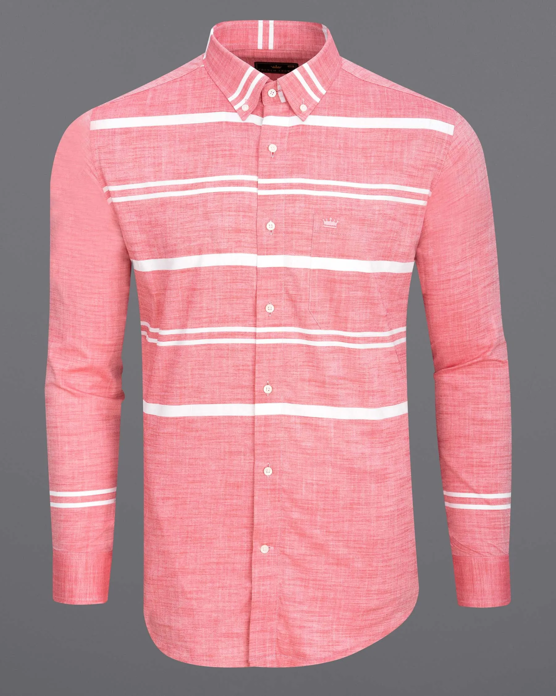 Salmon Pink and white Striped Chambray Shirt sold by French Crown product image thumbnail 2