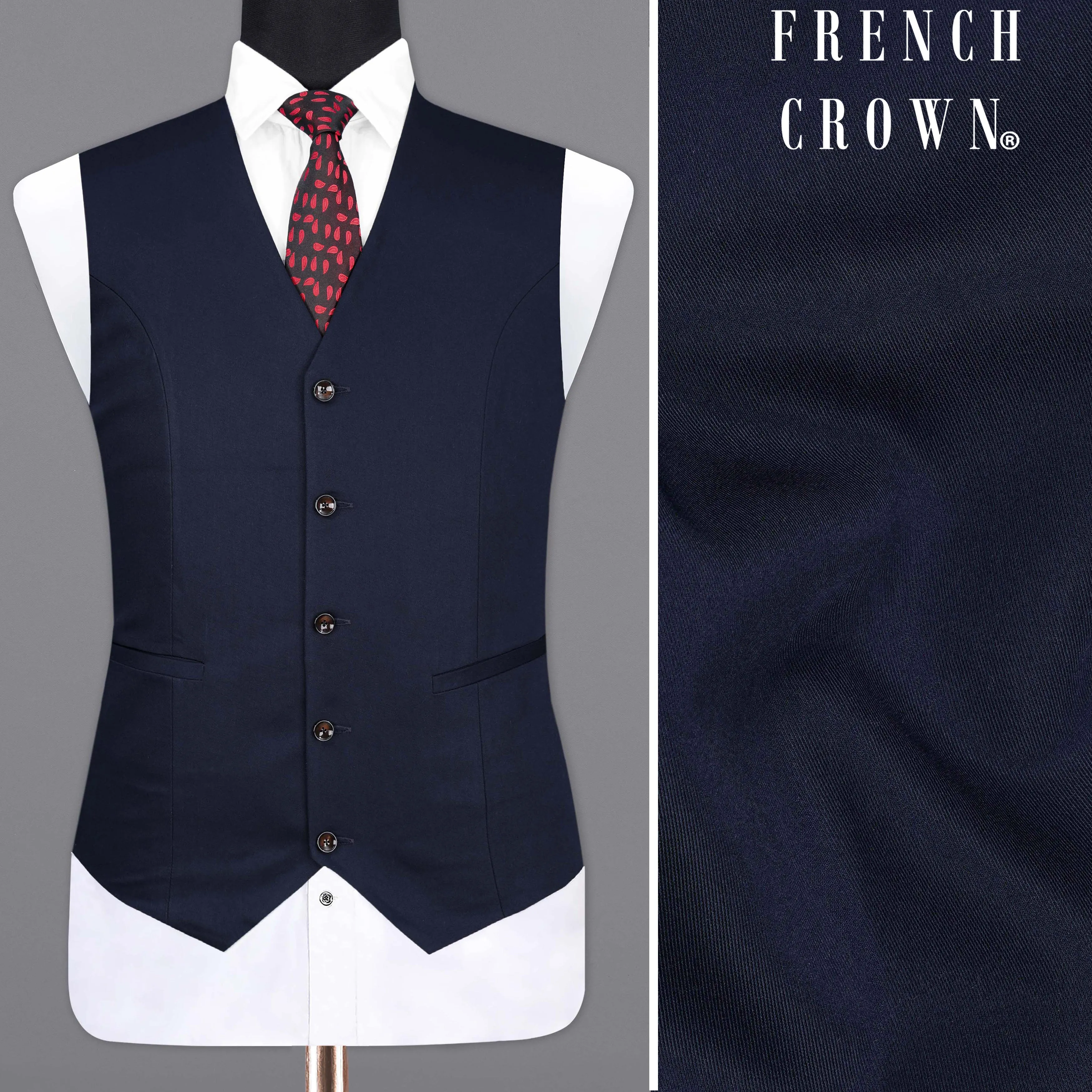 Midnight Blue Textured Waistcoat sold by French Crown