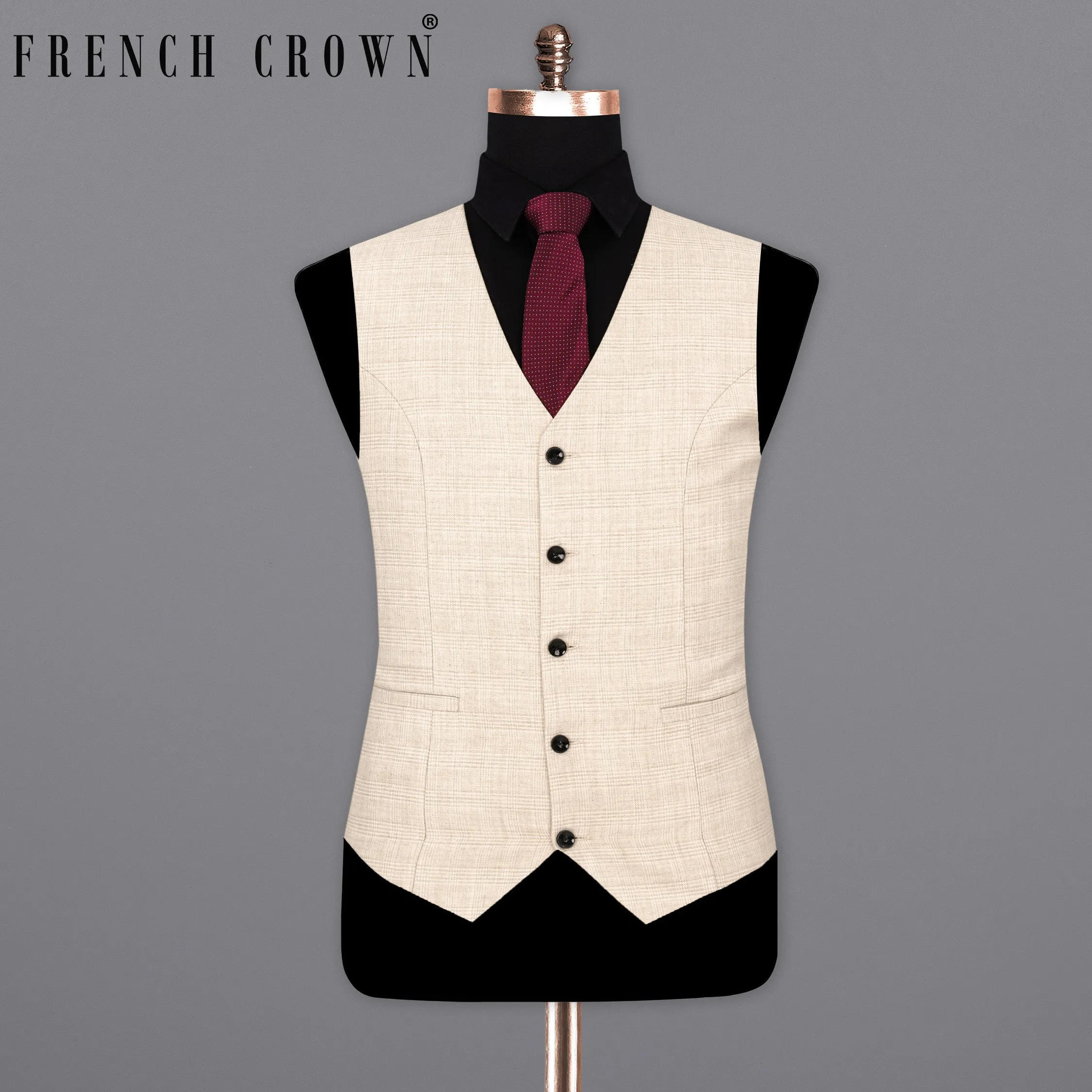 Merino Brown Solid Waistcoat sold by French Crown