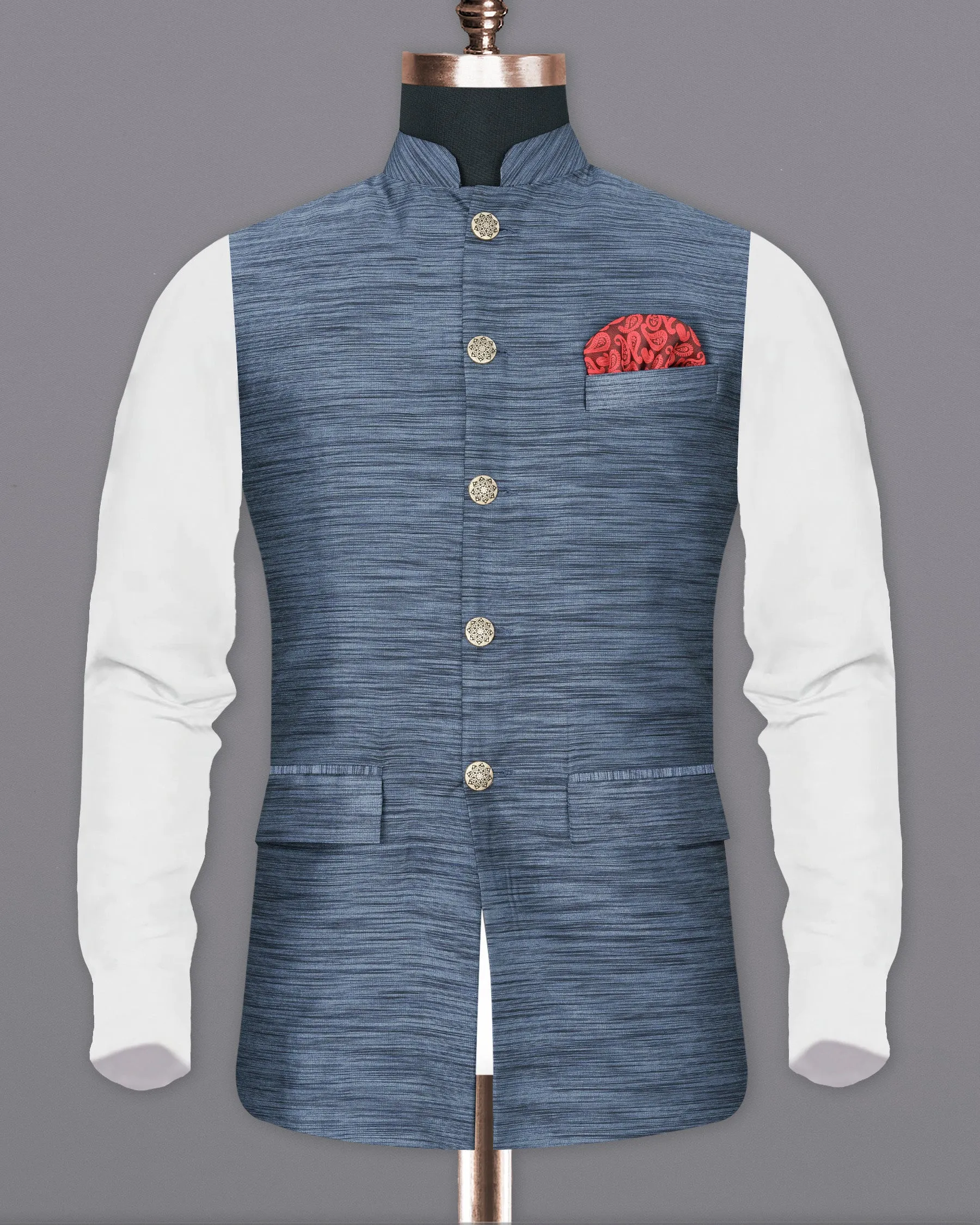 Lynch Blue Textured Nehru Jacket sold by French Crown product image thumbnail 2