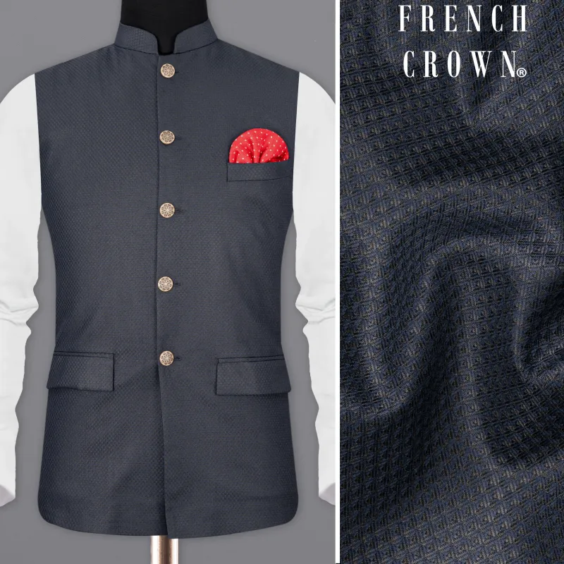 Limed Spruce Geometric Textured Nehru Jacket sold by French Crown