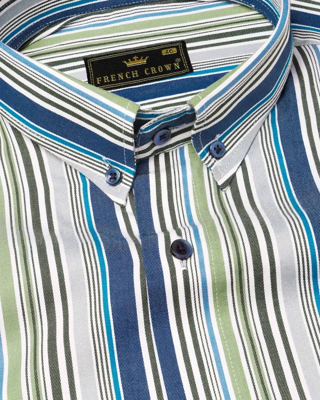 Greyish Green and Geyser Grey Striped Twill Textured Premium Cotton Shirt sold by French Crown